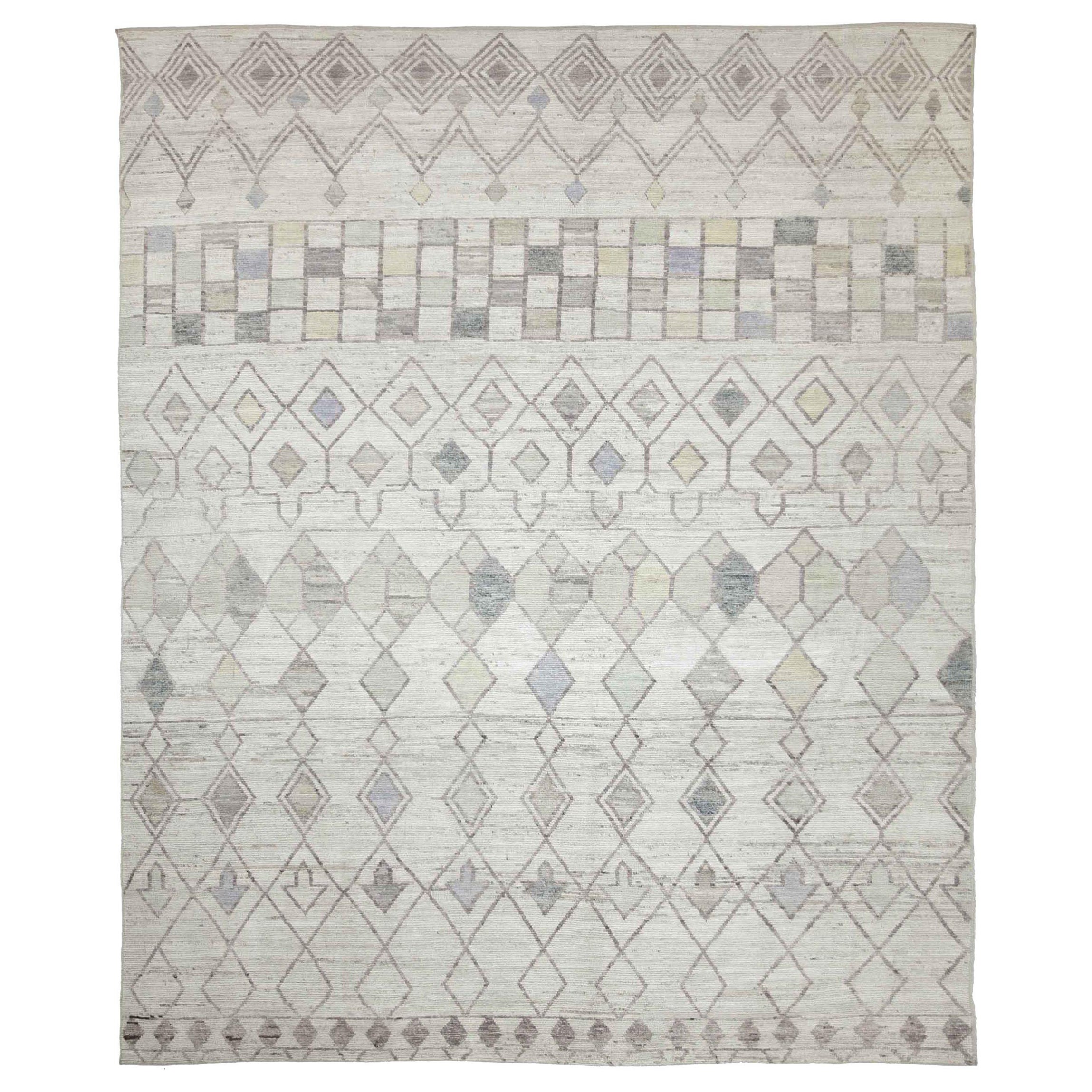 Afghanistan Moroccan Area Rugs Circa 1990 - Wool Brown Green Ivory - 89797 For Sale