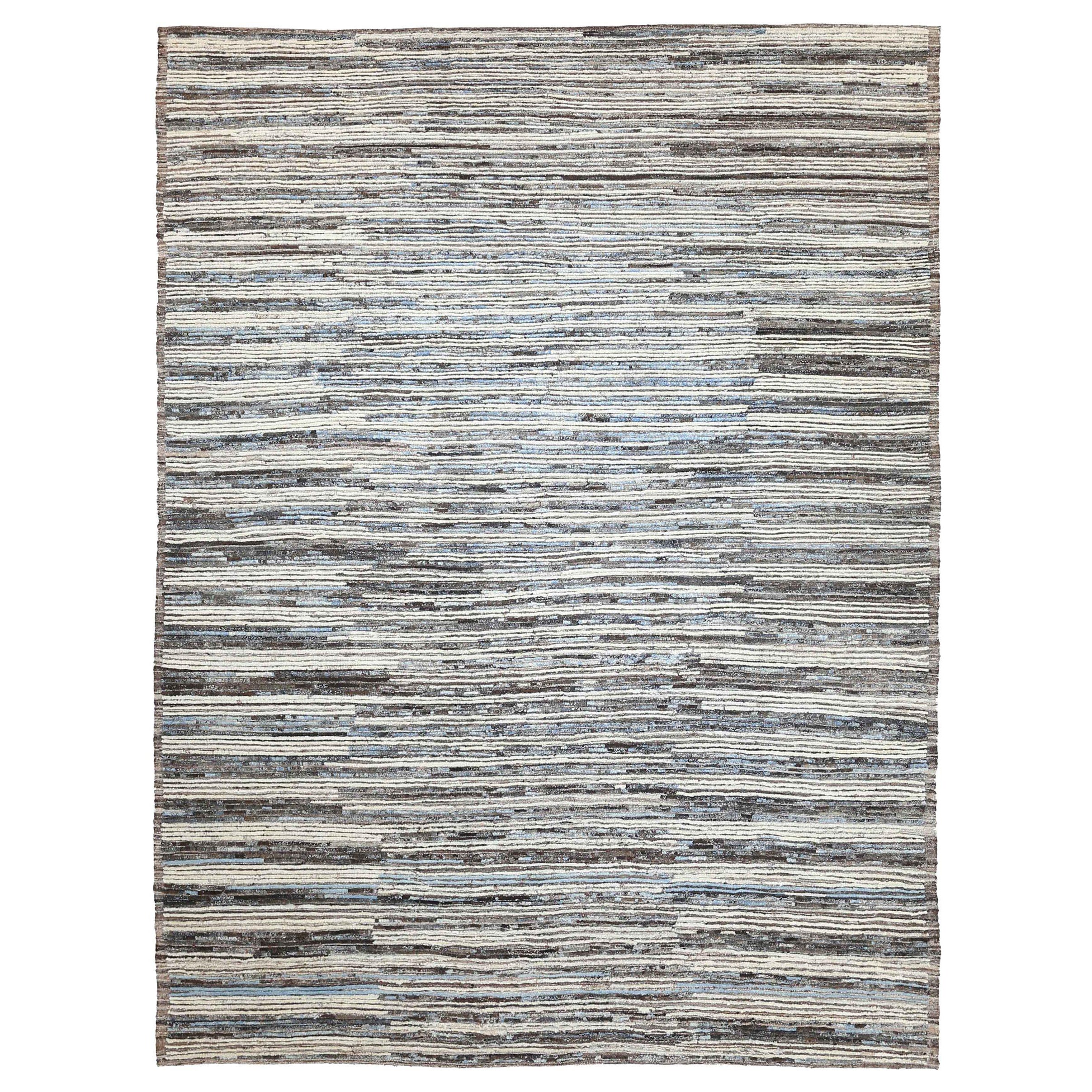 Afghanistan Moroccan Area Rugs Circa 1990 - Wool Blue Brown Ivory Design - 89778