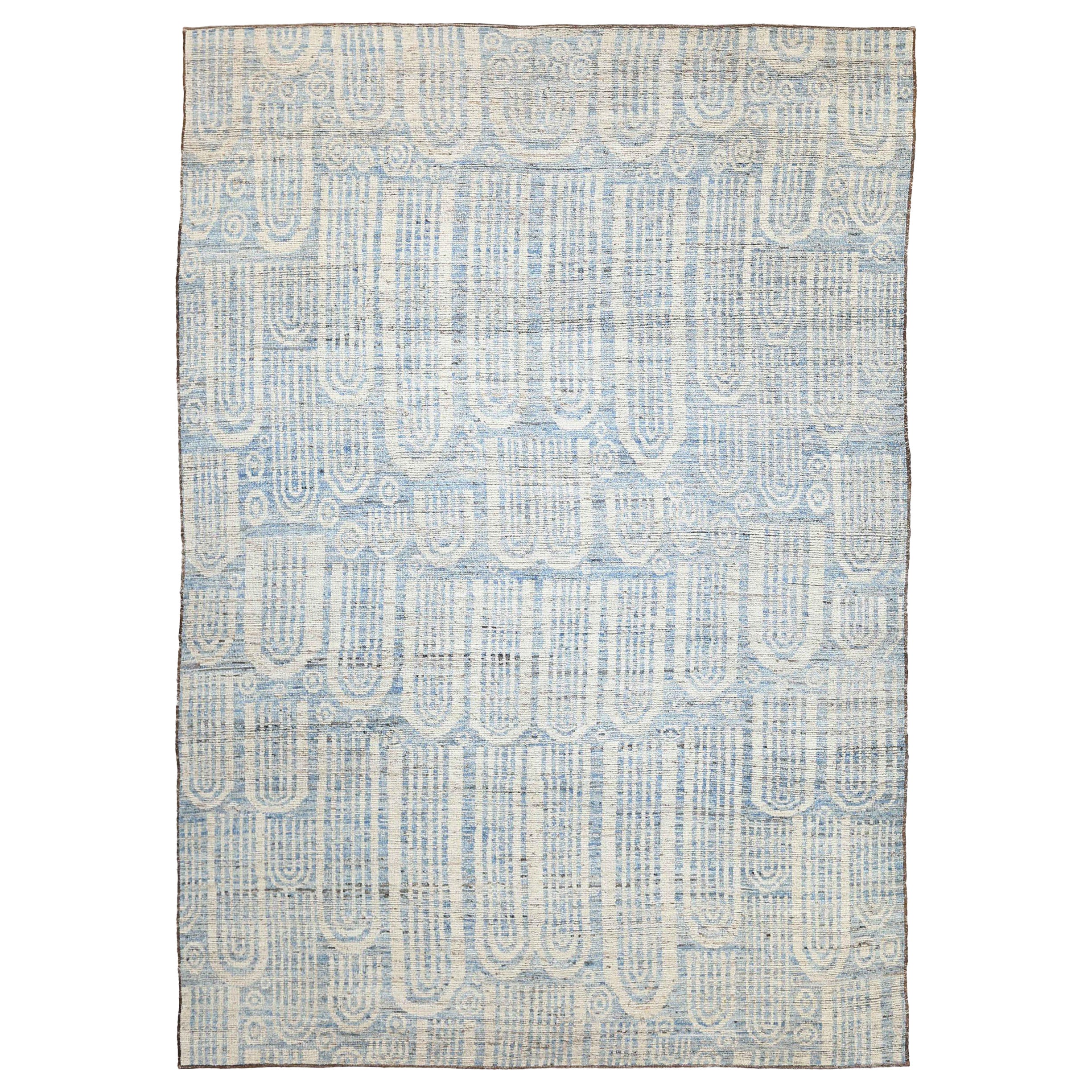 Afghanistan Moroccan Area Rugs Circa 1990 - Wool Blue Ivory Design - 89779