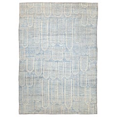 Afghanistan Moroccan Area Rugs Circa 1990 - Wool Blue Ivory Design - 89779
