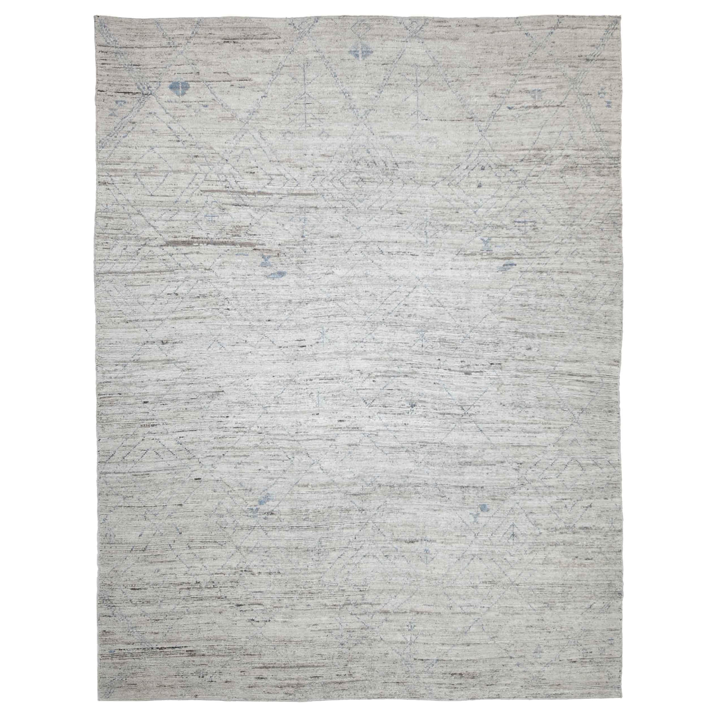 Afghanistan Moroccan Area Rugs Circa 1990 - Wool Blue Ivory Design - 89803 For Sale