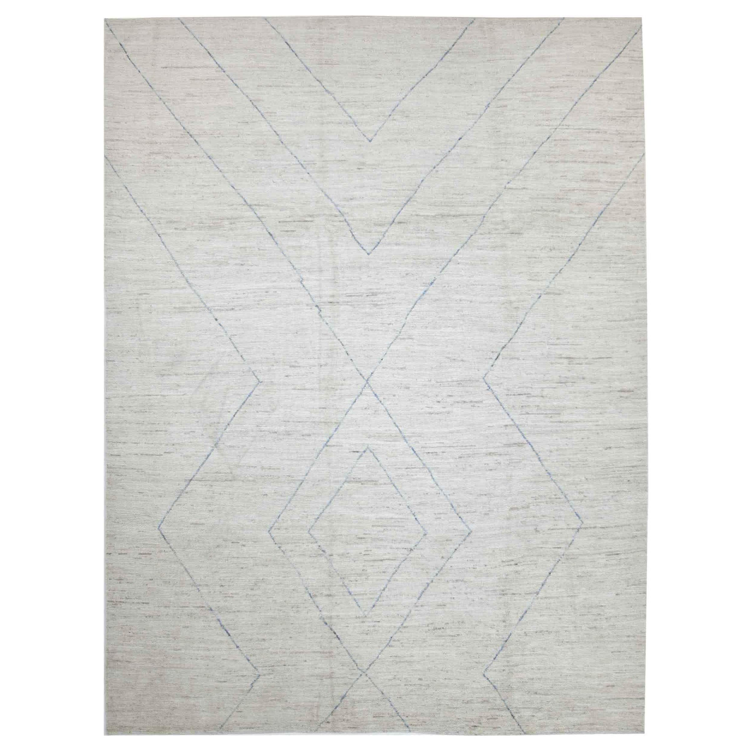 Afghanistan Moroccan Area Rugs Circa 1990 - Wool Blue Ivory Design - 89784