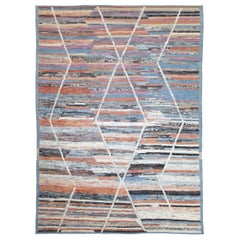 Marokkanische Afghanistan-Teppiche um 1990 - Wolle Blau Elfenbein Orange - 89845
