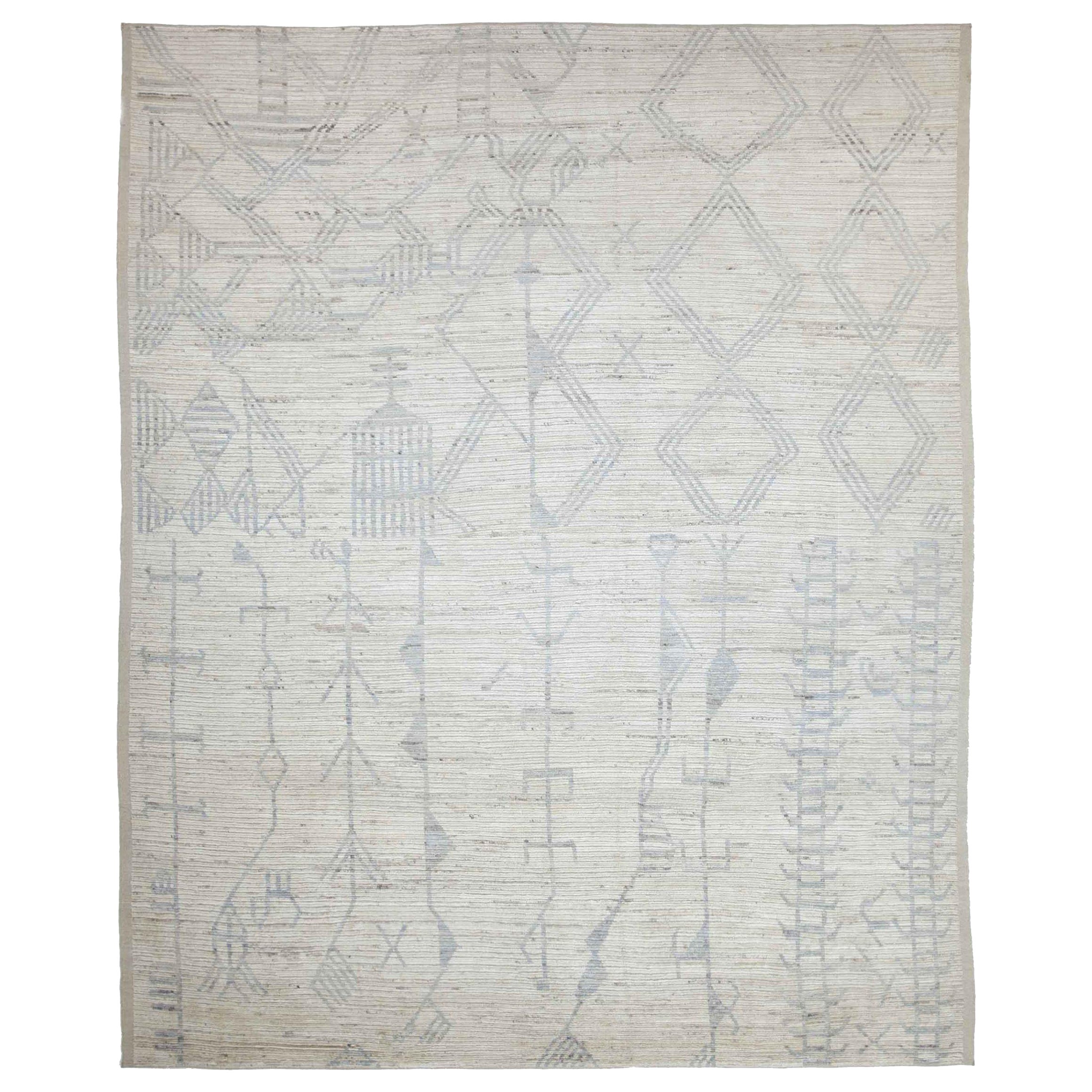 Afghanistan Moroccan Area Rugs Circa 1990 - Wool Gray Ivory Design - 89816