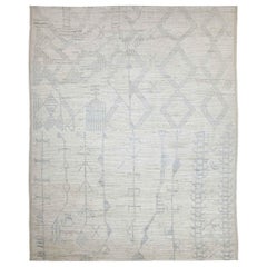 Afghanistan Moroccan Area Rugs Circa 1990 - Wool Gray Ivory Design - 89816