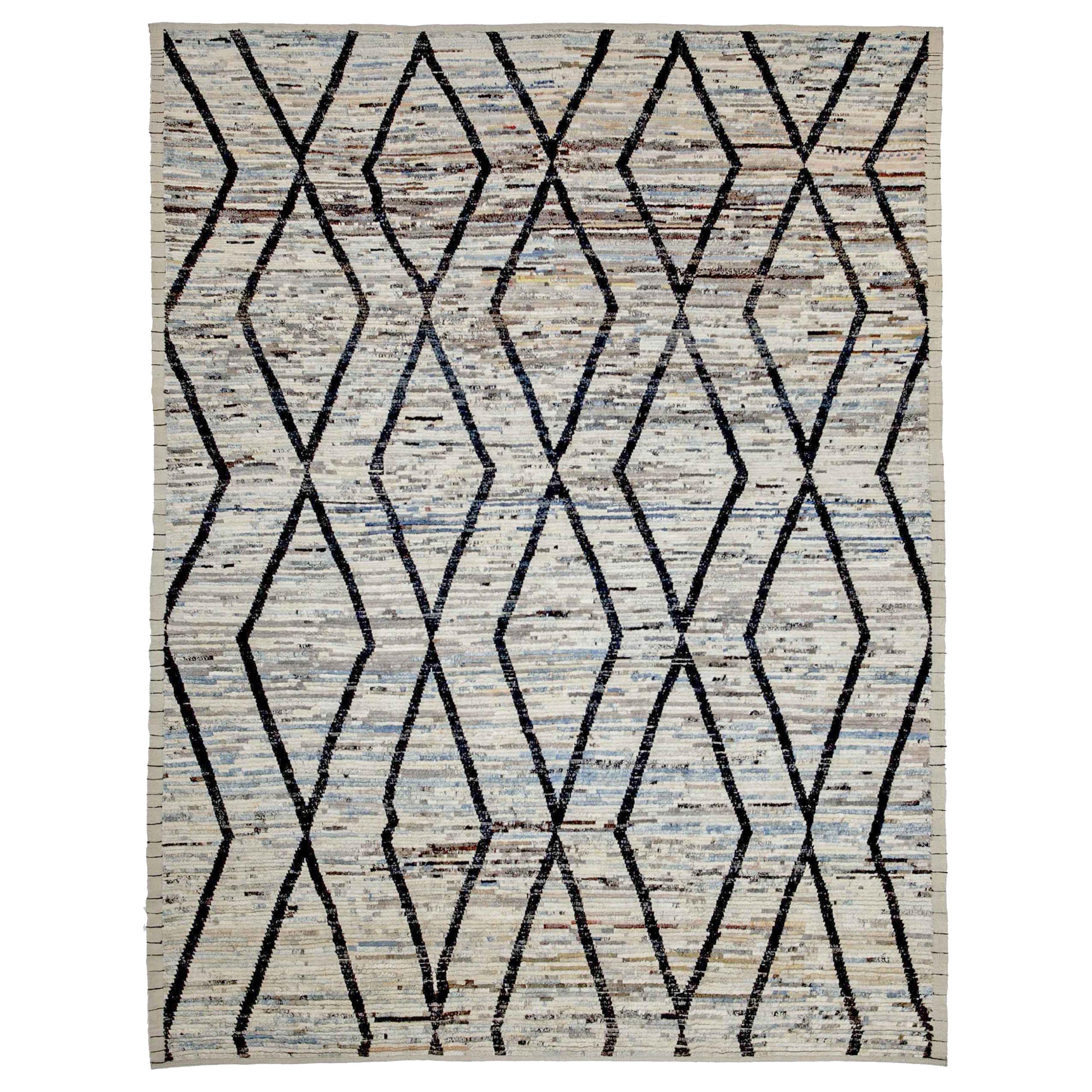 Tappeti marocchini Afghanistan Circa 1990 - Lana Nero Blu Avorio Design - 89849