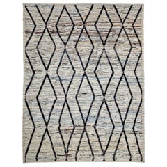 Marokkanische Afghanistan-Teppiche Circa 1990 - Wolle Schwarz Blau Elfenbein Design - 89849