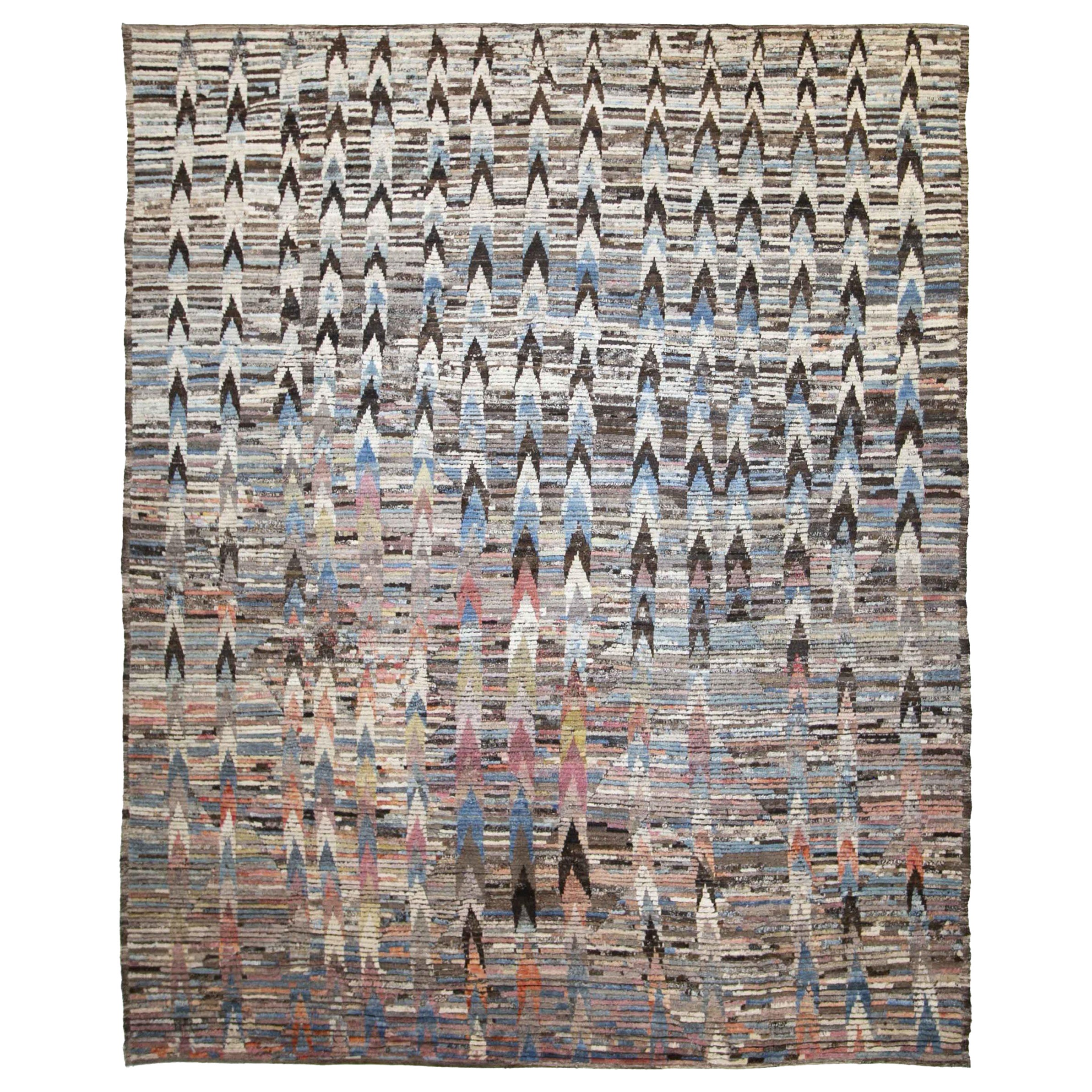 Afghanistan Tapis marocain Circa 1990 - Laine Bleu Brown Ivoire Rose - 89829 en vente