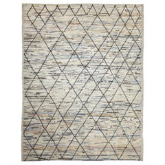Afghanistan Moroccan Area Rugs Circa 1990 - Wool Blue Brown Ivory Design - 89851