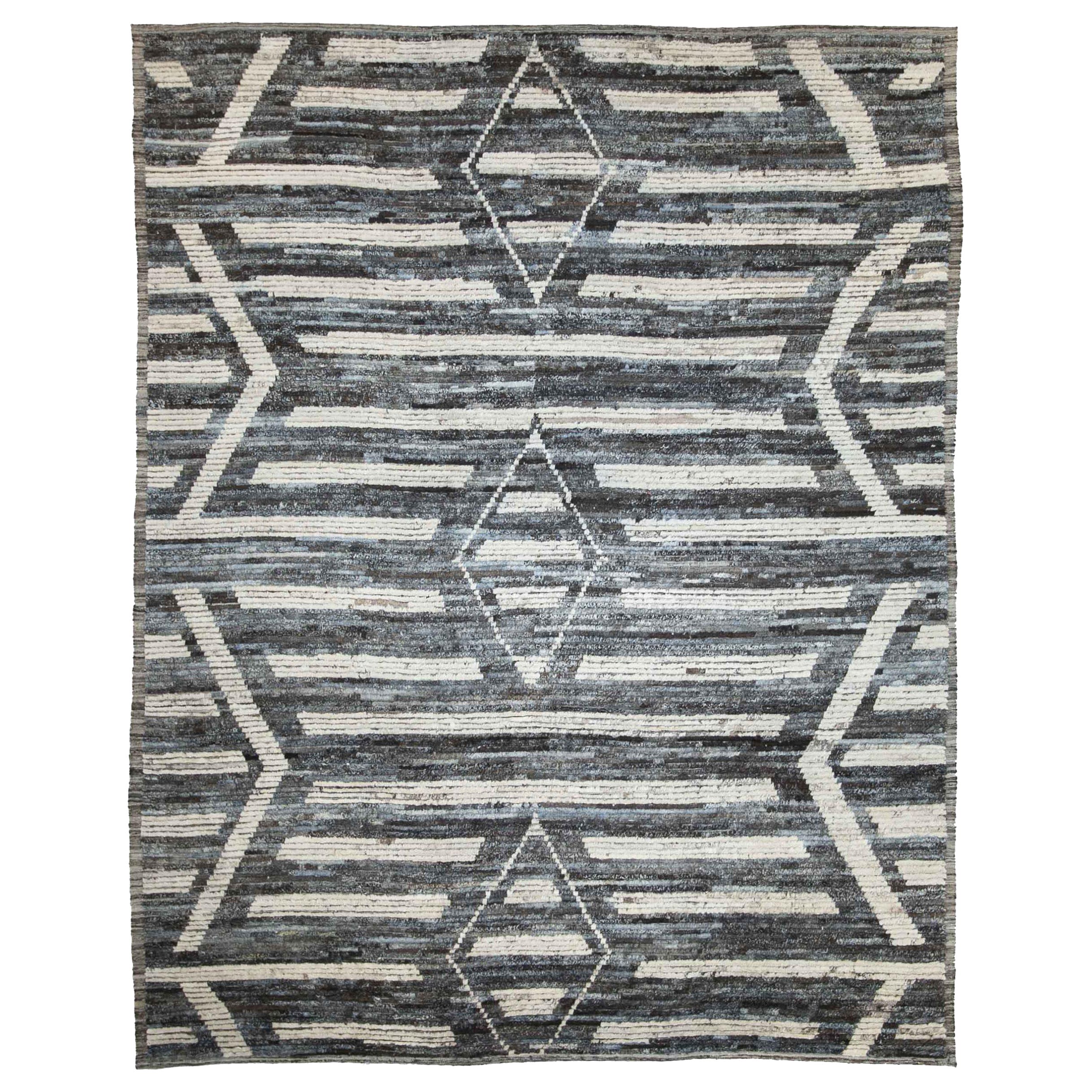 Afghanistan Moroccan Area Rugs Circa 1990 - Wool Brown Ivory Design - 89833