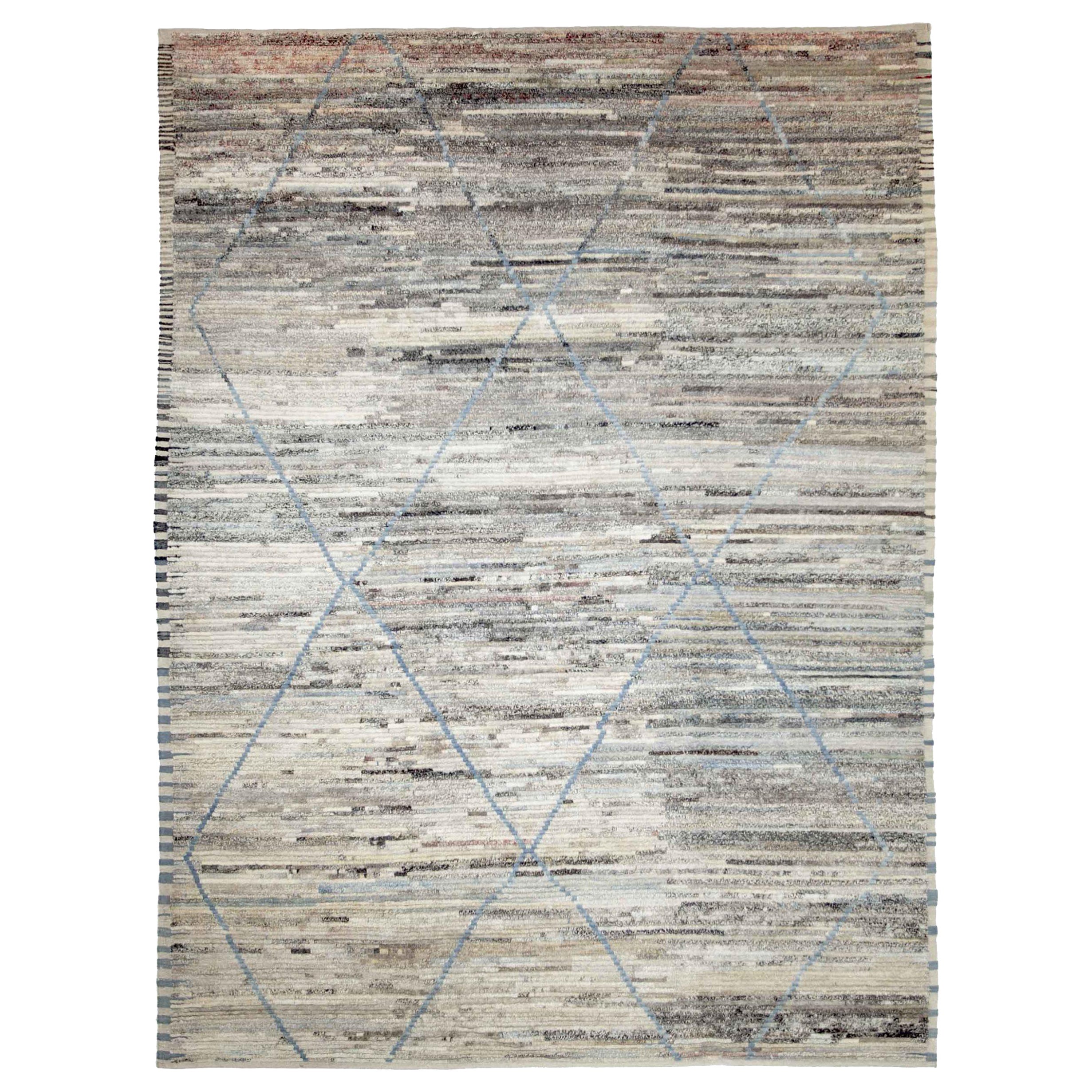 Afghanistan Moroccan Area Rugs Circa 1990 - Wool Blue Brown Ivory Design - 89852