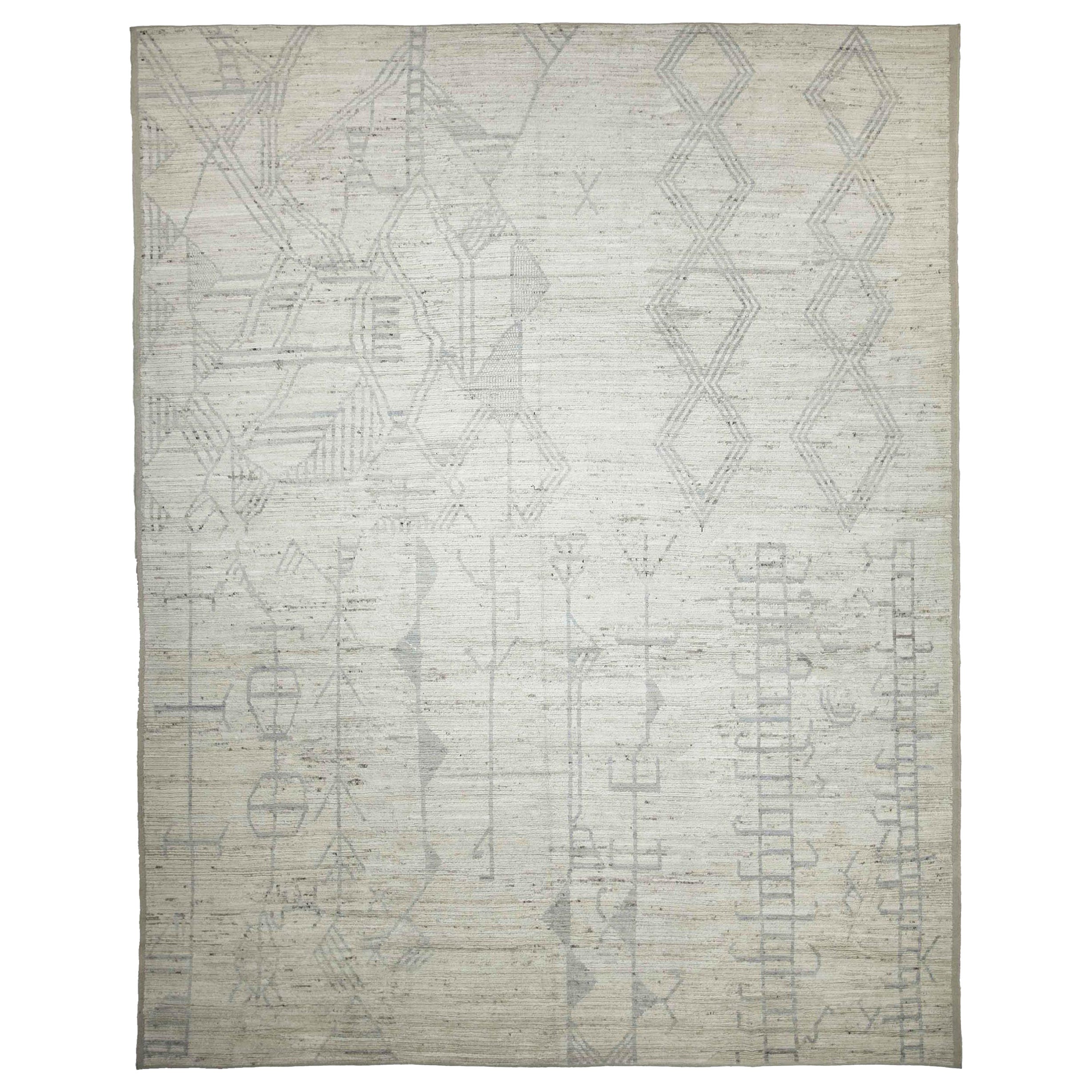 Afghanistan Moroccan Area Rugs Circa 1990 - Wool Ivory Design - 89834