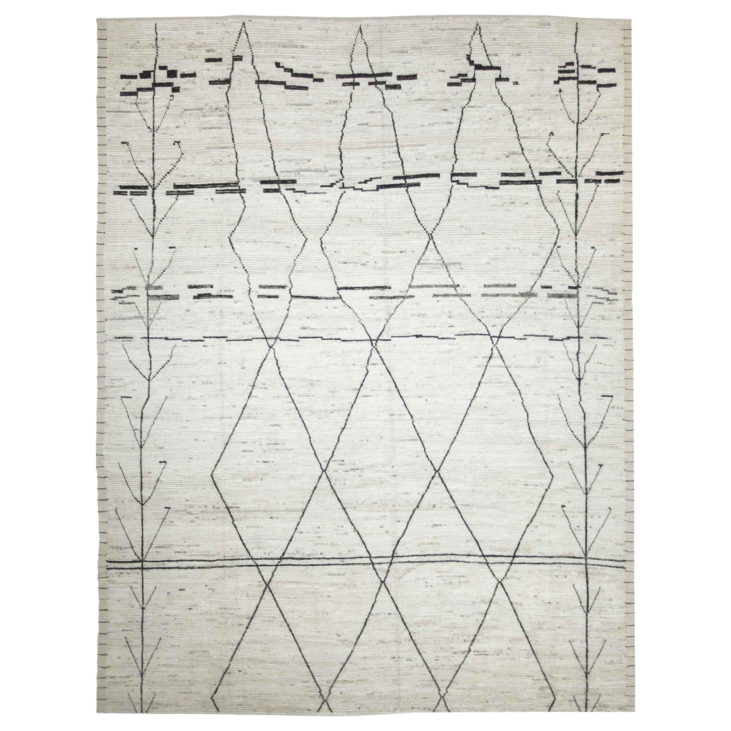 Afghanistan Moroccan Area Rugs Circa 1990 - Wool Black and white Design - 89854 For Sale