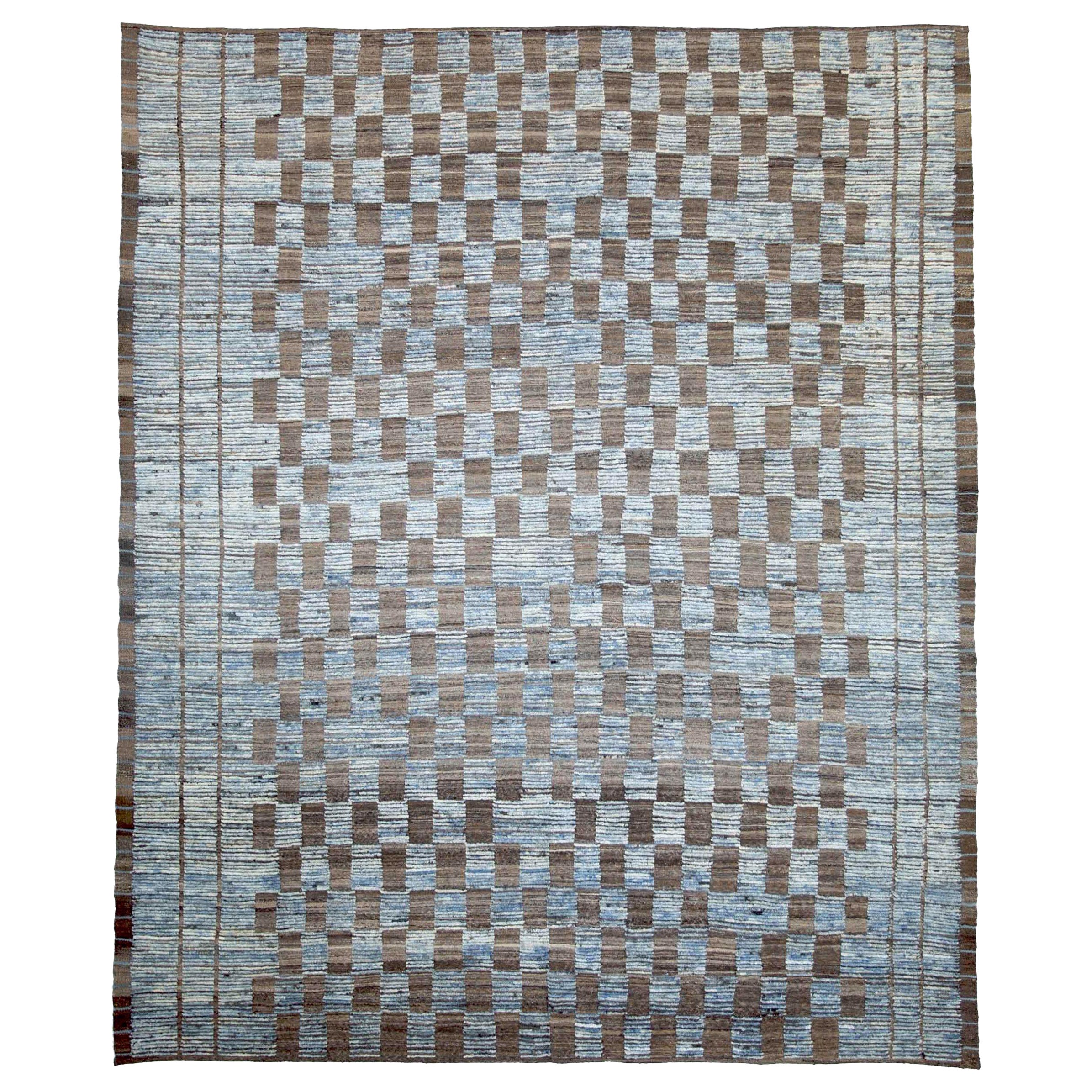 Afghanistan Moroccan Area Rugs Circa 1990 - Wool Blue Brown Design - 89885 For Sale