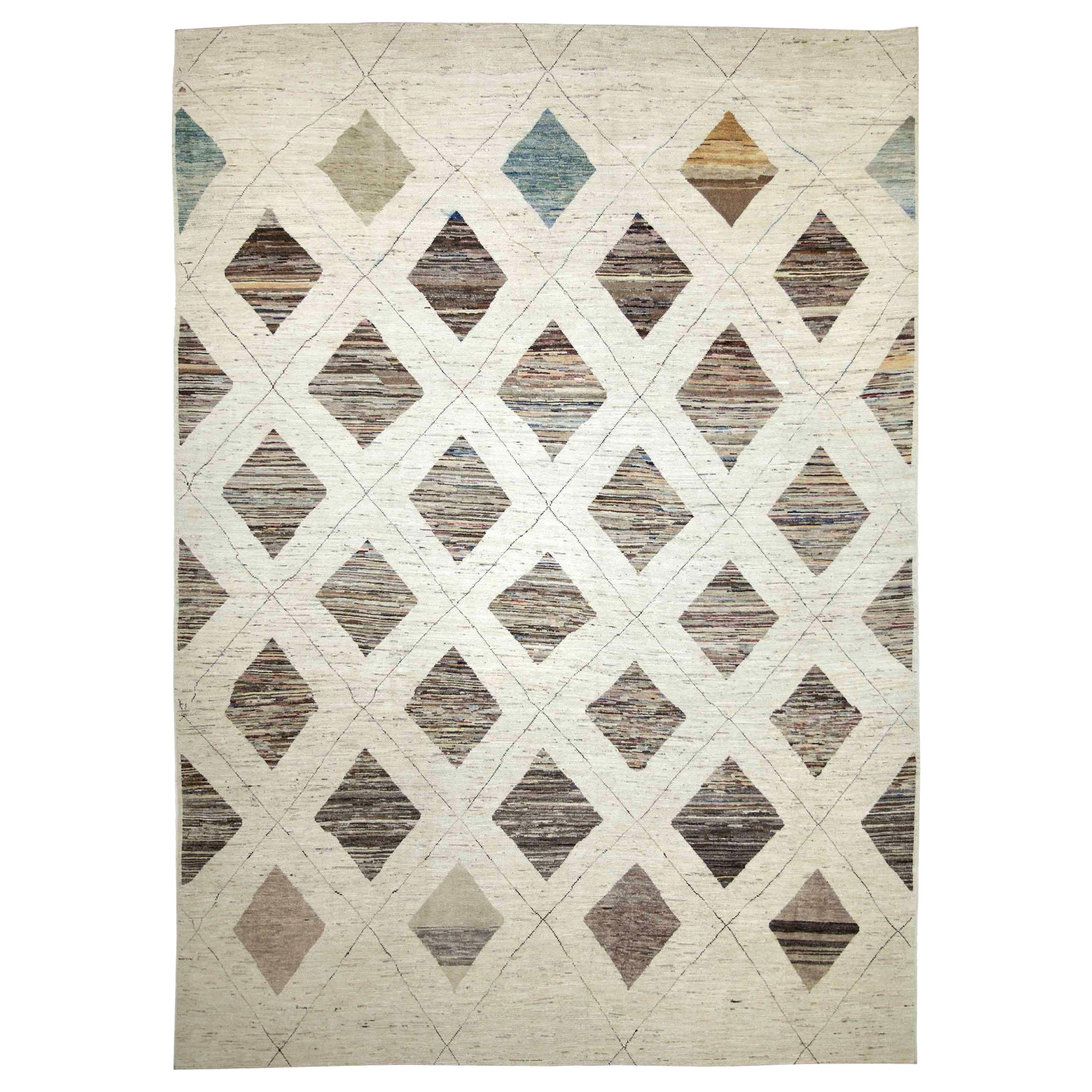 Afghanistan Moroccan Area Rugs Circa 1990 - Wool Brown Ivory Design - 89907