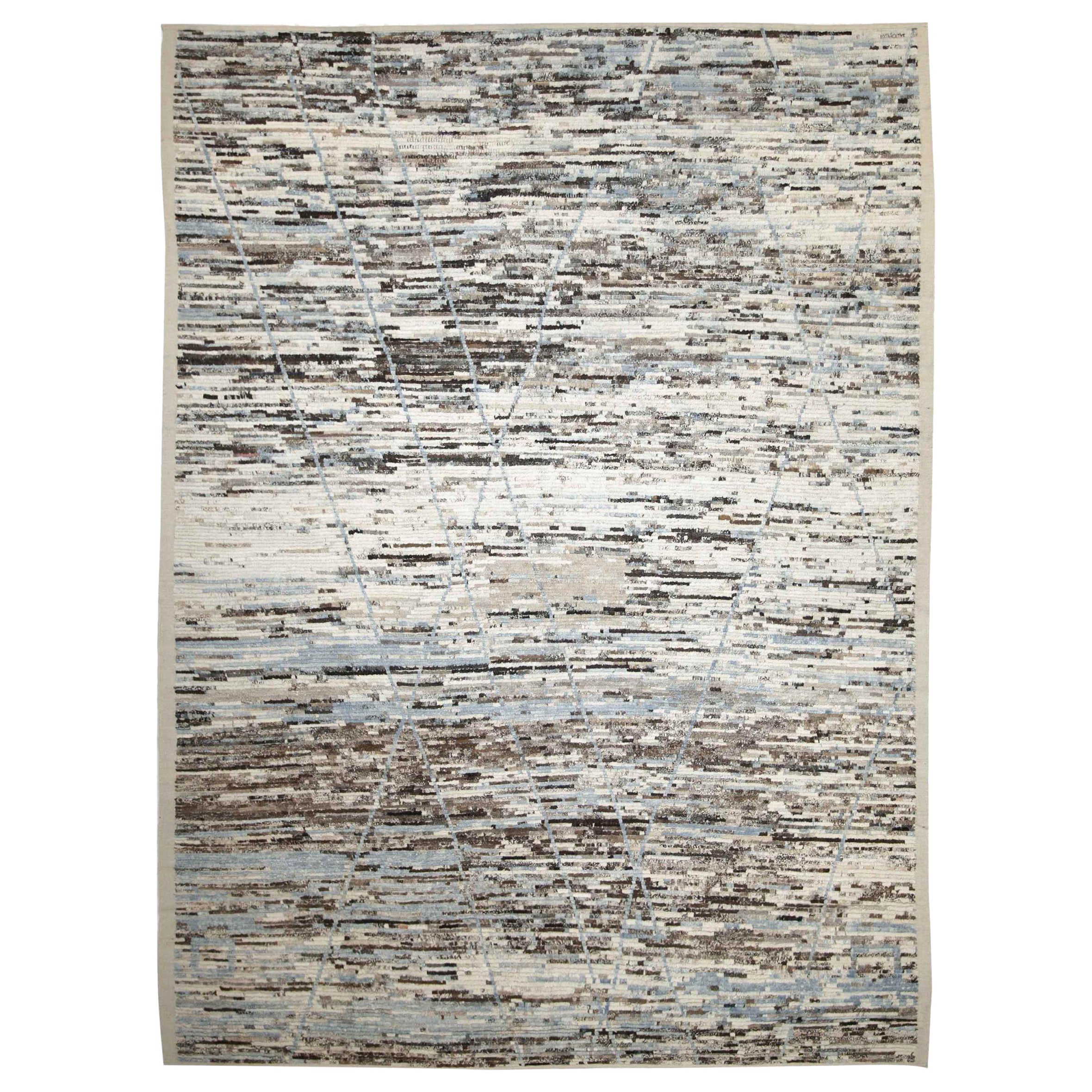 Afghanistan Tapis de zone marocain Circa 1990 - Laine Bleu Brown Design/One - 89910 en vente