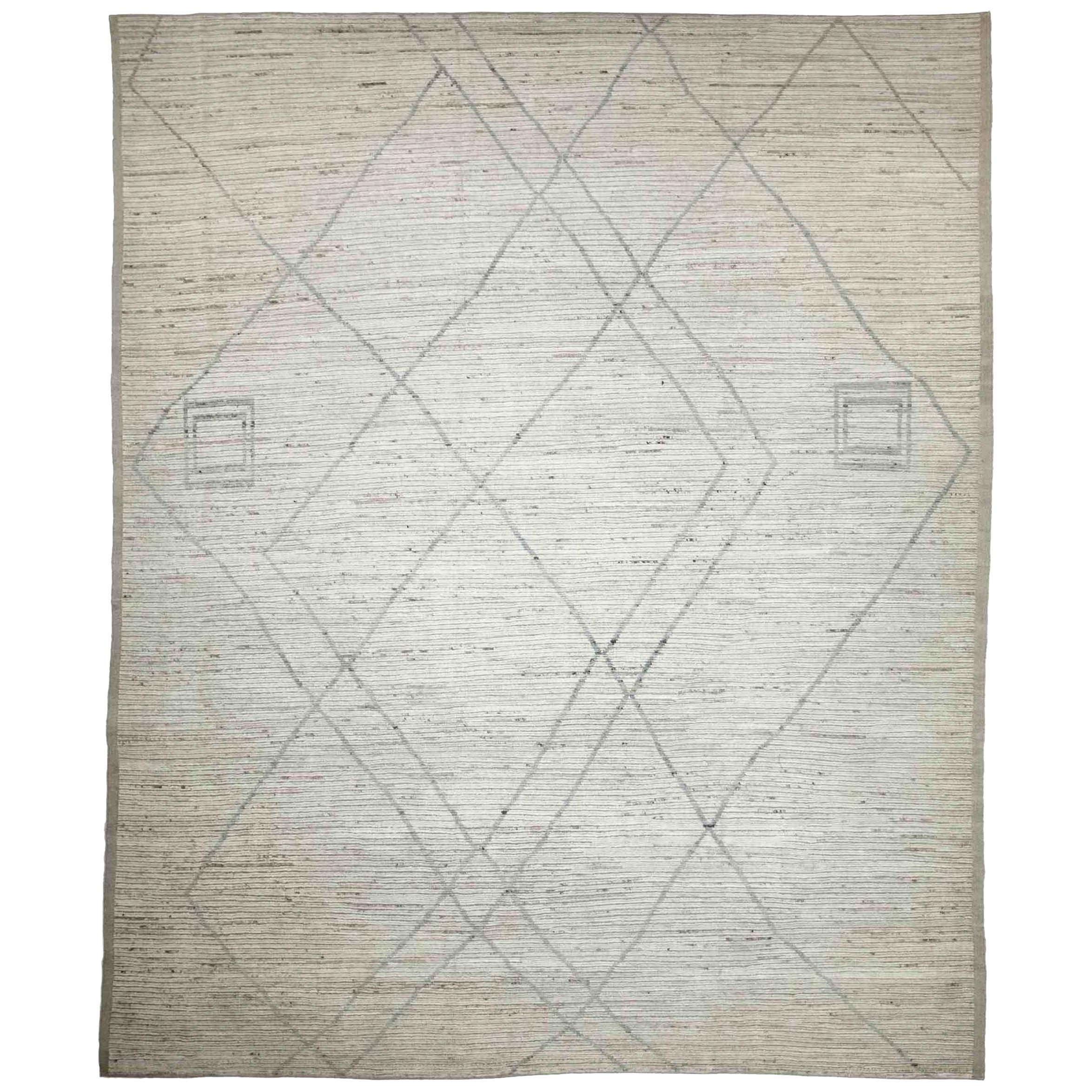 Afghanistan Moroccan Area Rugs Circa 1990 - Wool Ivory Design - 89888