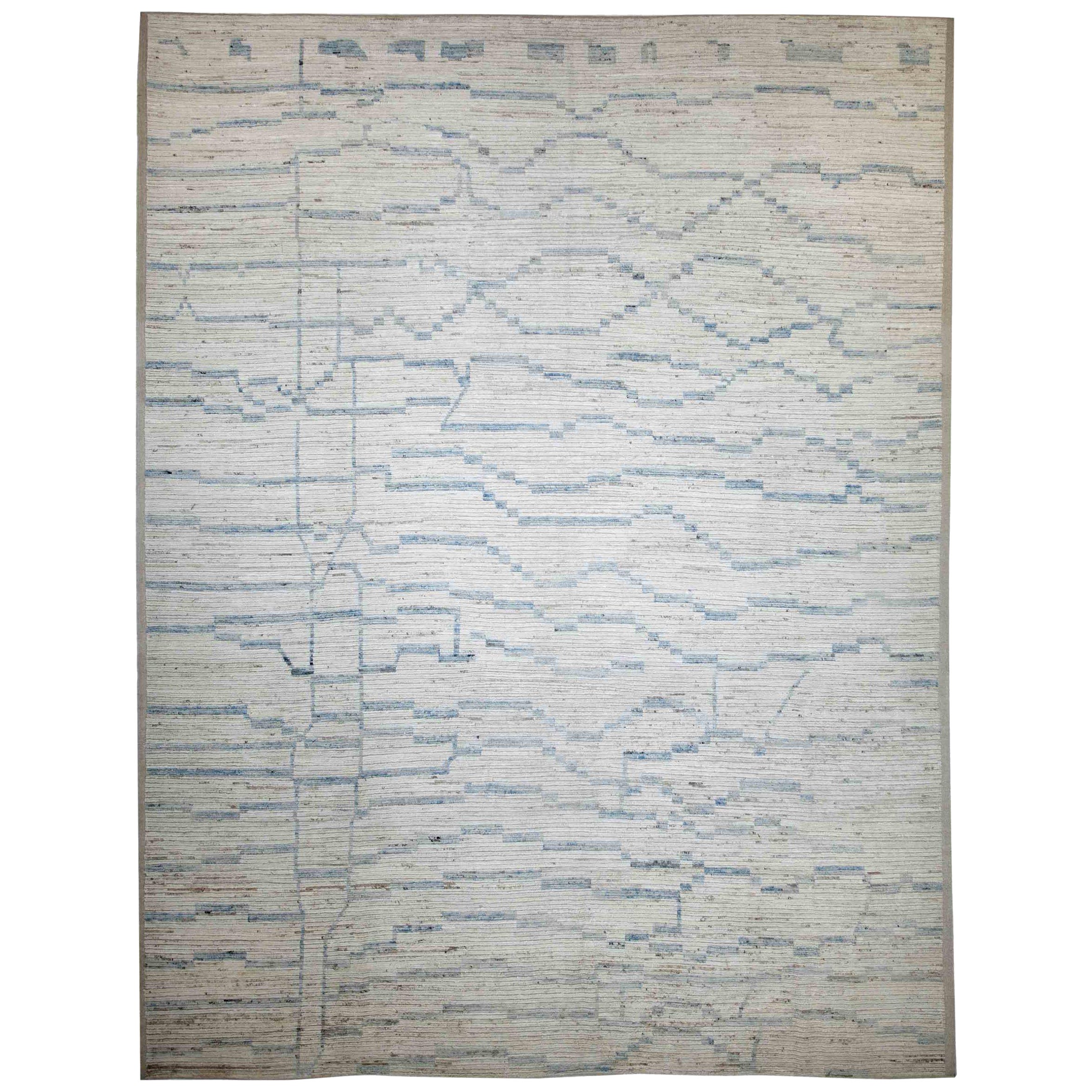 Afghanistan Moroccan Area Rugs Circa 1990 - Wool Gray Ivory Design - 89891
