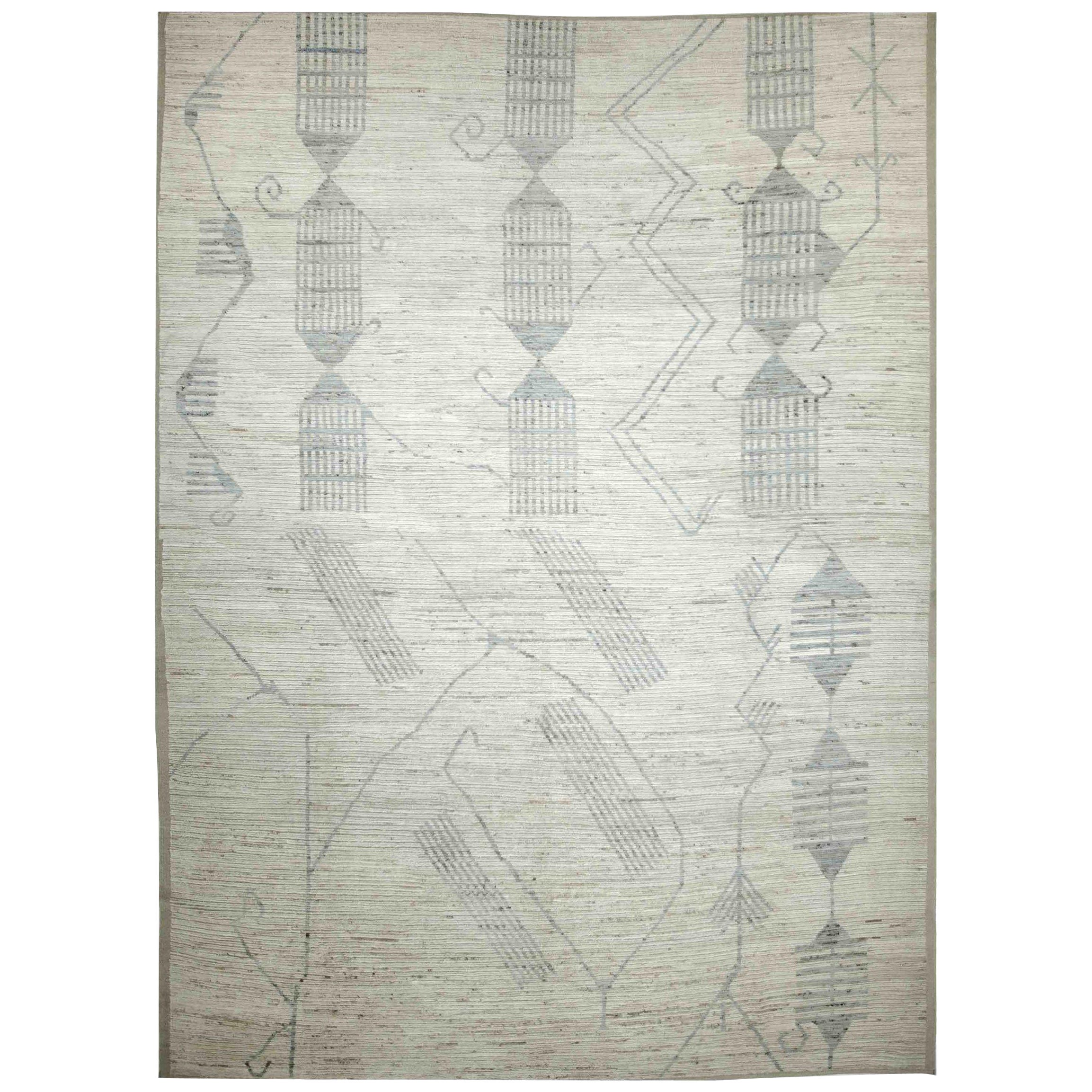 Afghanistan Moroccan Area Rugs Circa 1990 - Wool Gray Ivory Design - 89917