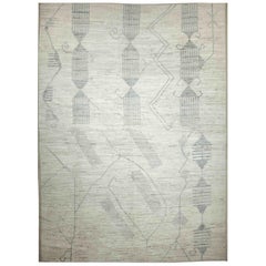 Afghanistan Moroccan Area Rugs Circa 1990 - Wool Gray Ivory Design - 89917