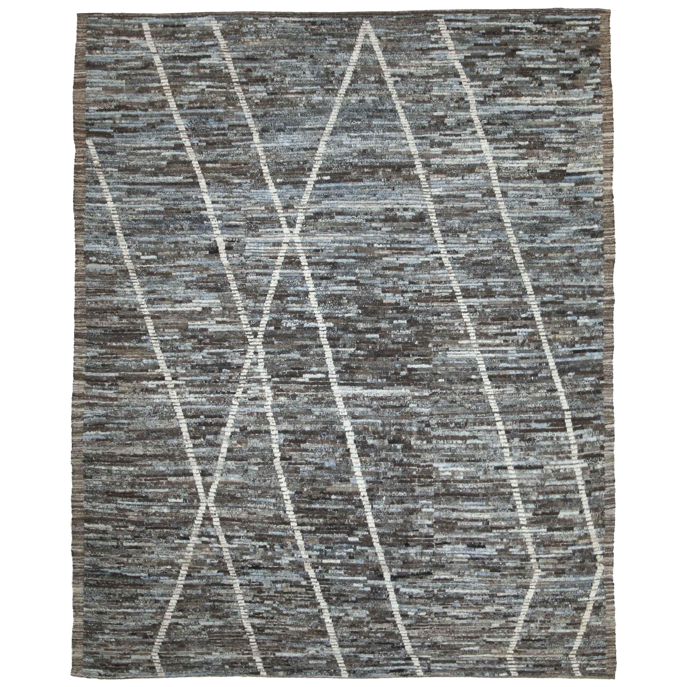 Afghanistan Moroccan Area Rugs Circa 1990 - Wool Brown Gray Ivory Design - 89922