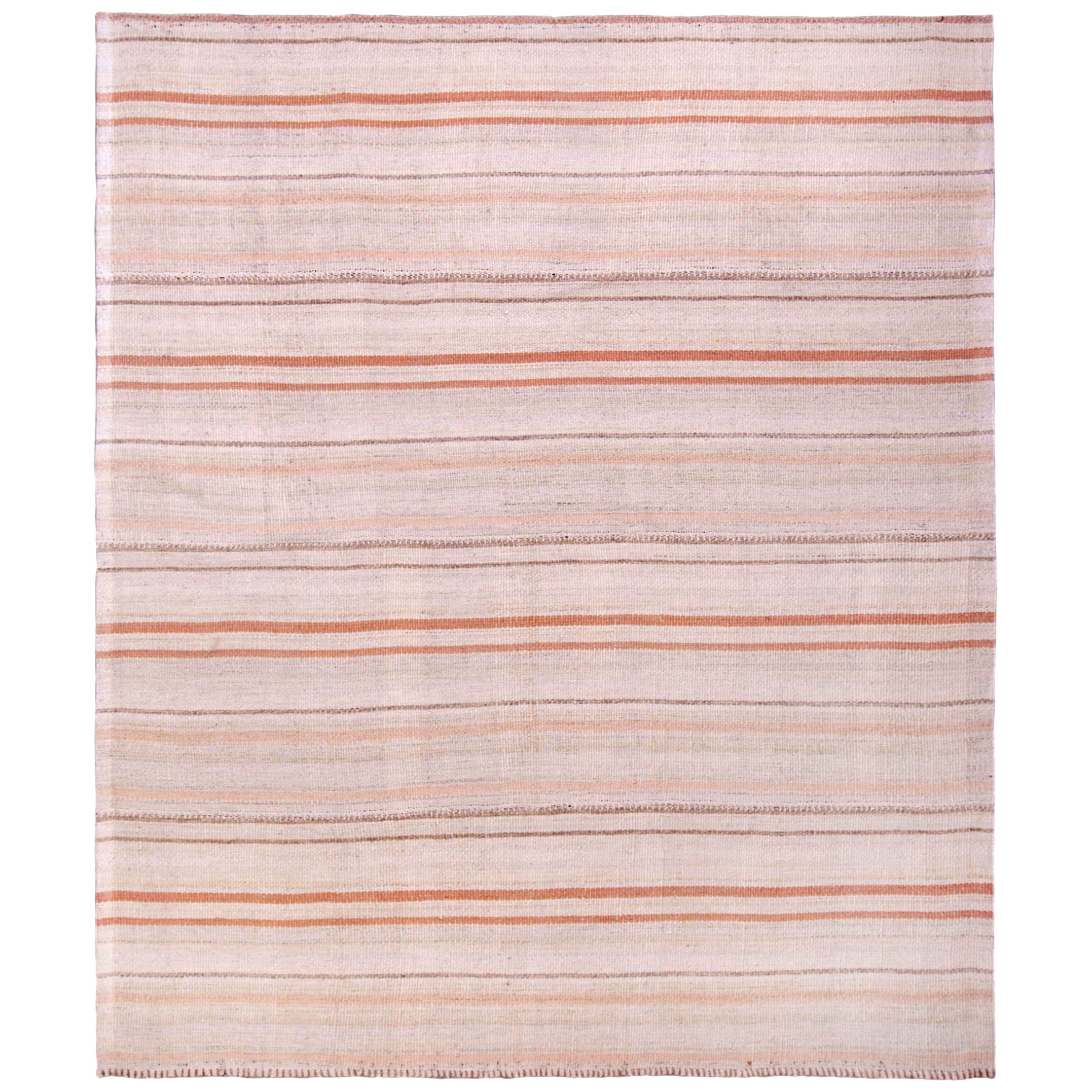 Petit tapis persan Kilim vers 1940 - Design en laine ivoire rose ivoire - 89977