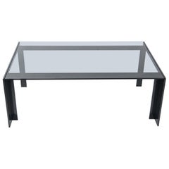 Modern Coffee Table Made of Powder Coated Black Steel and Grey Smoke Glass  