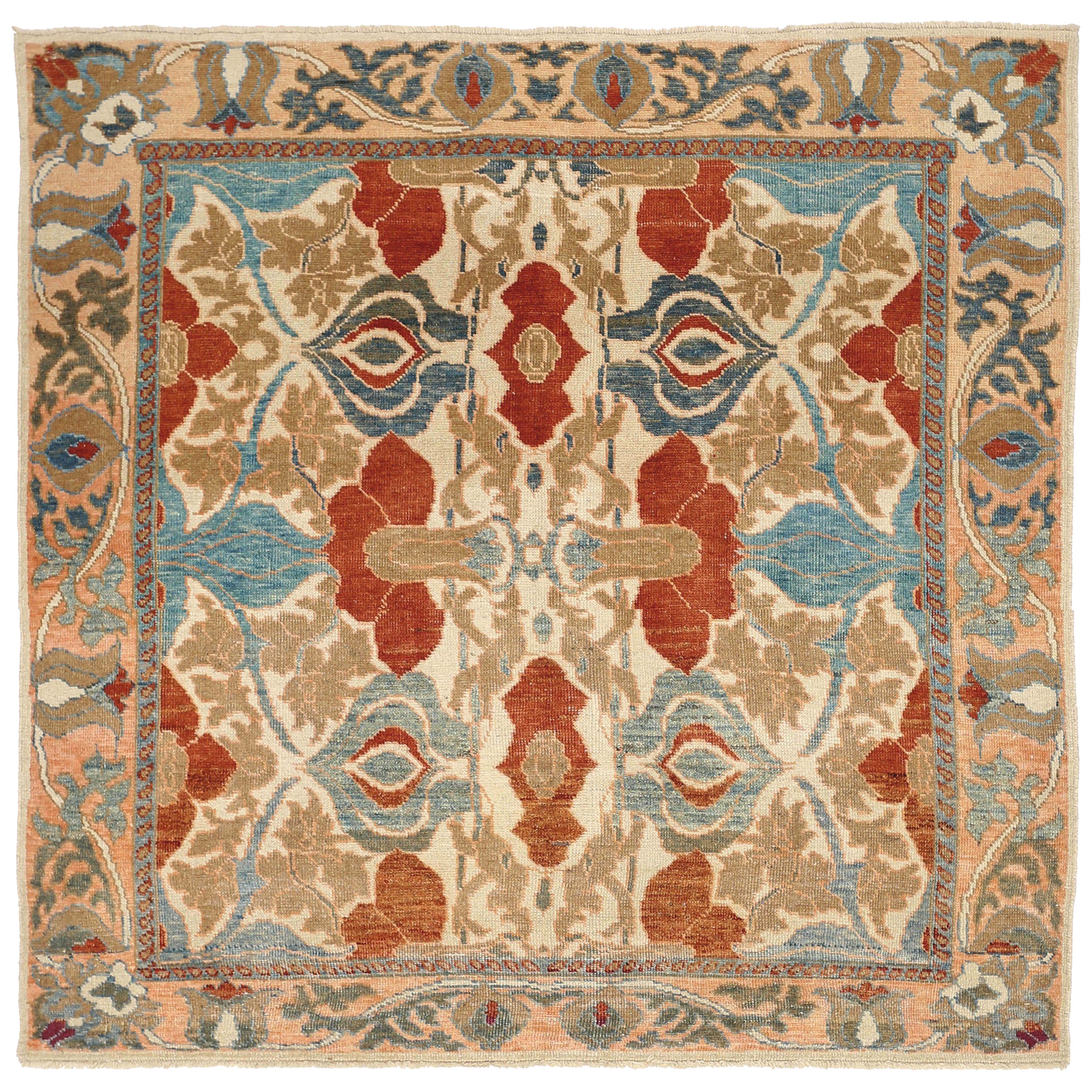 Persische Heriz Quadratische Teppiche Circa 1990 - Wolle Blau Elfenbein Rot Design - 89931
