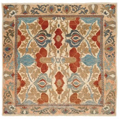 Persische Heriz Quadratische Teppiche Circa 1990 - Wolle Blau Elfenbein Rot Design - 89931
