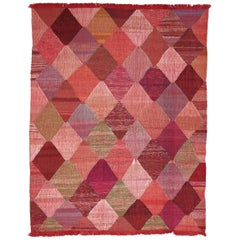 Afghanistan Kilim Area Rugs Circa 1990 - Wool Green Pink Red Design - 90013