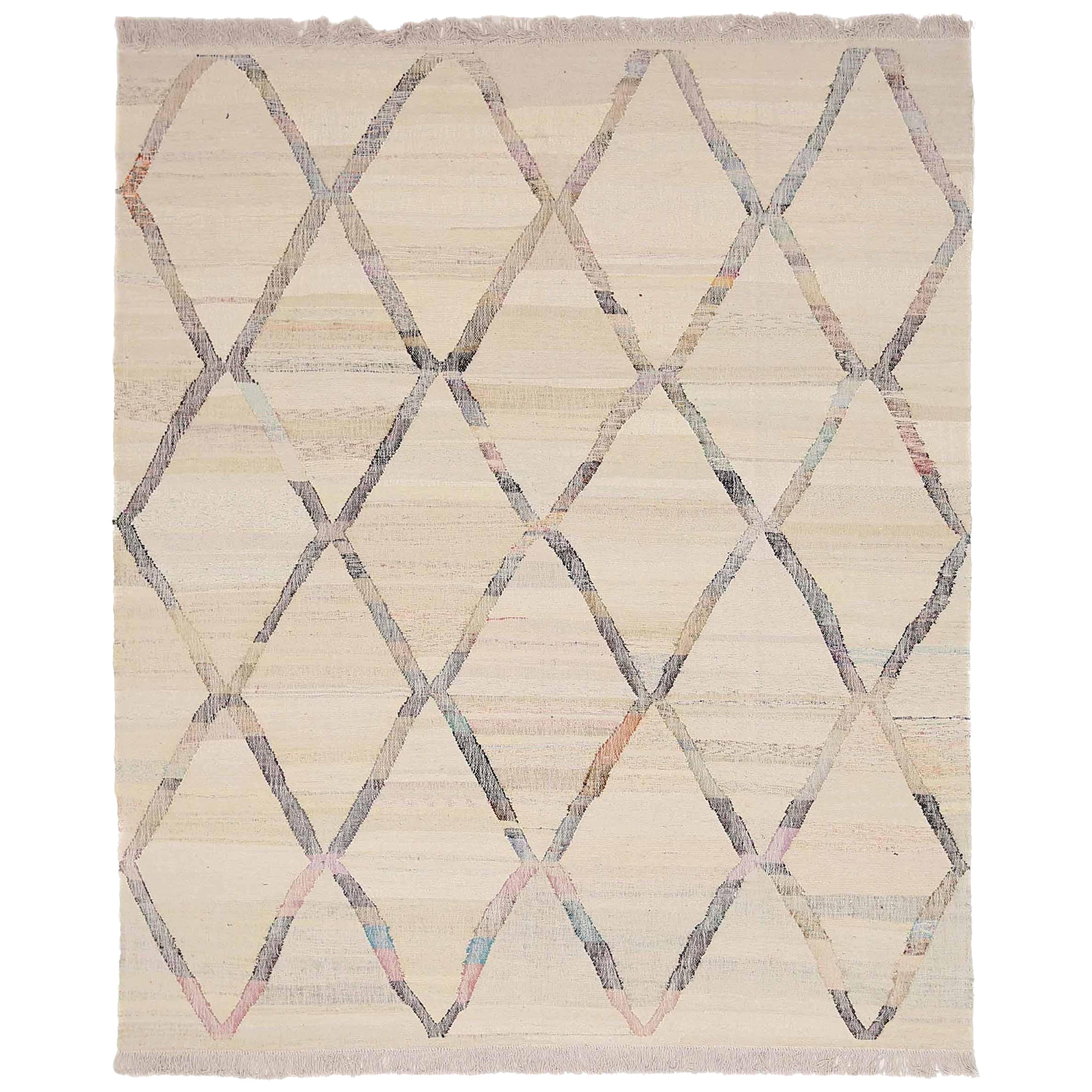 Afghanistan Kilim Area Rugs Circa 1990 - Wool Brown Ivory Design - 90014
