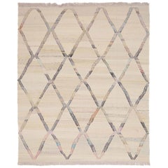 Afghanistan Kilim Area Rugs Circa 1990 - Wool Brown Ivory Design - 90014