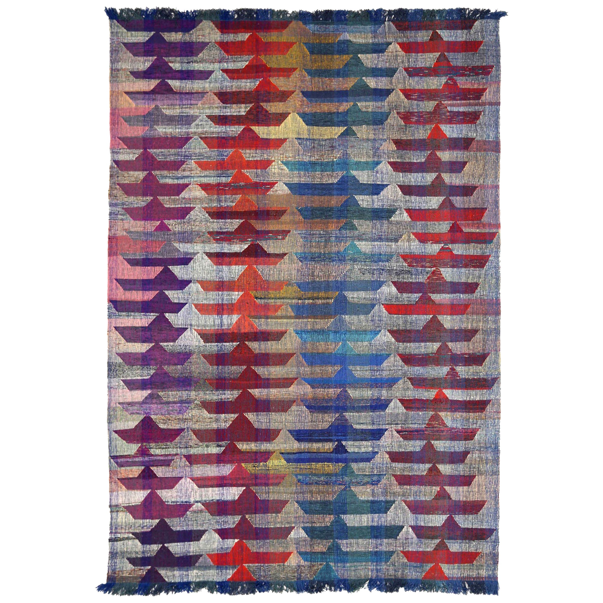 Afghanistan Kilim Area Rugs Circa 1990 - Wool Blue Ivory Purpel Red - 90015