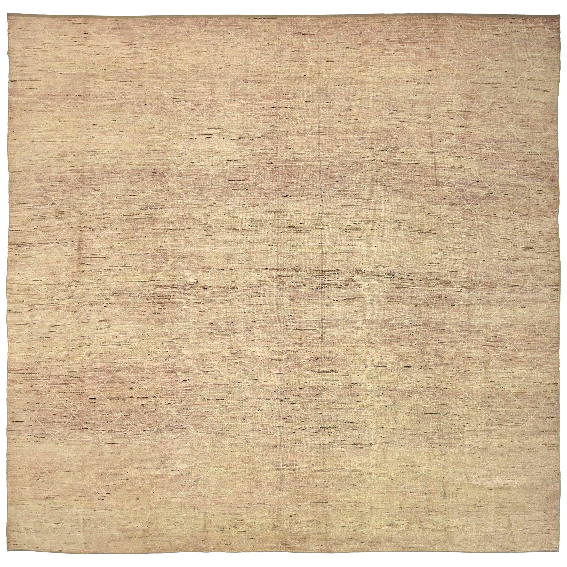 Afghanistan Moroccan Square Area Rugs Circa 1990 - Wool Ivory Purpel - 90403 For Sale