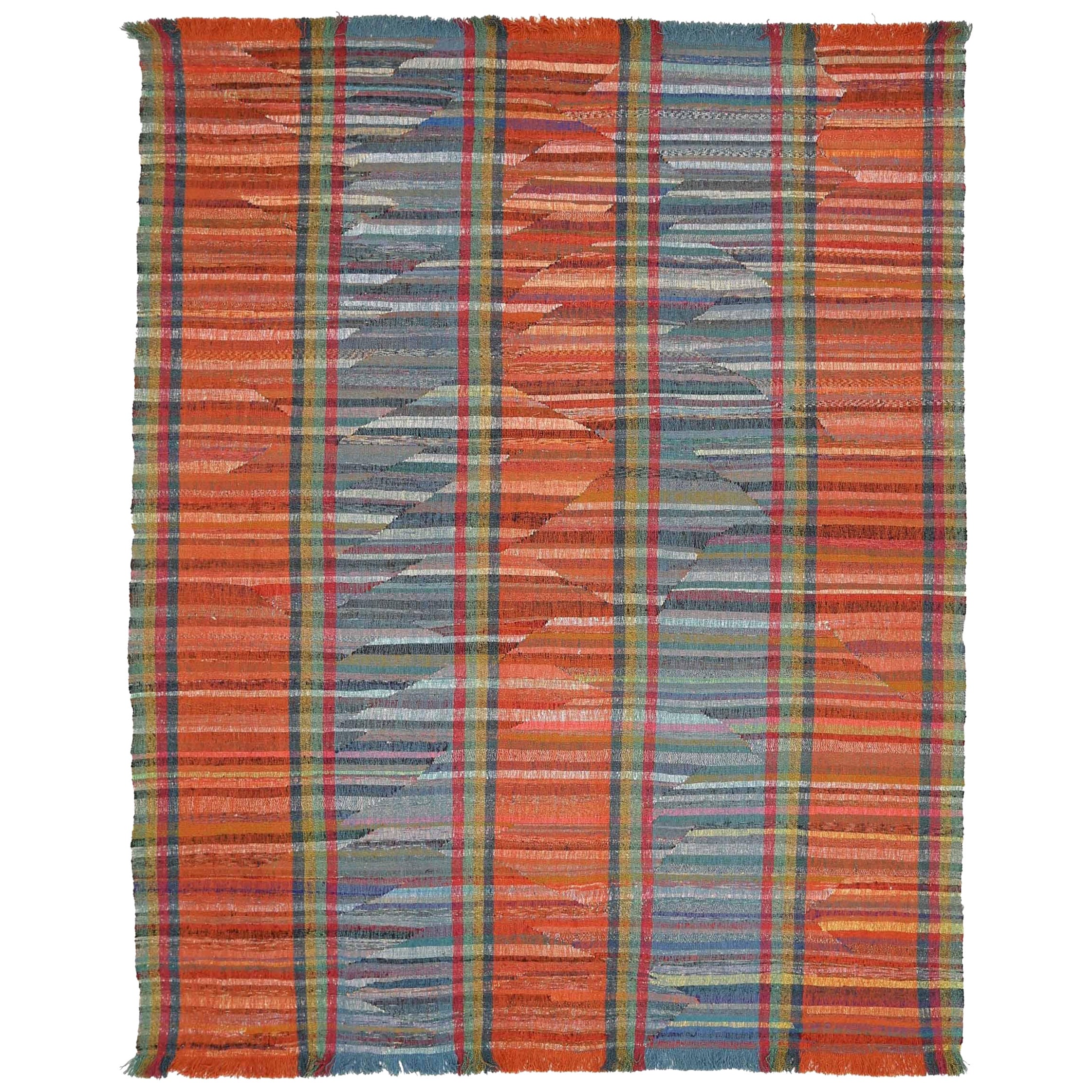 Tapis Kilim d'Afghanistan datant d'environ 1990, motif en laine bleu vert rouge - 90016 en vente