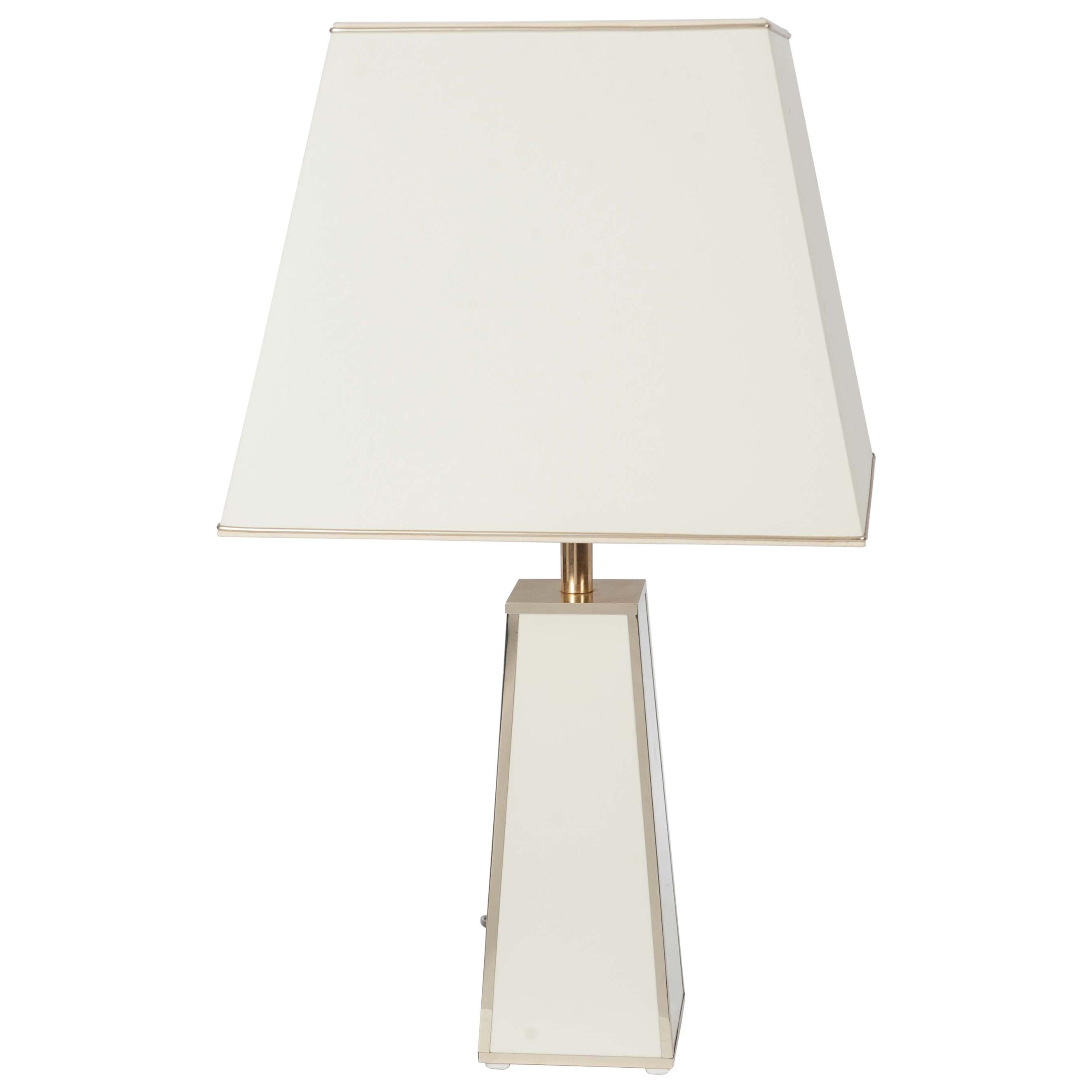 Creme Colored Hollywood Regency Table Lamp with Gold Colored Details