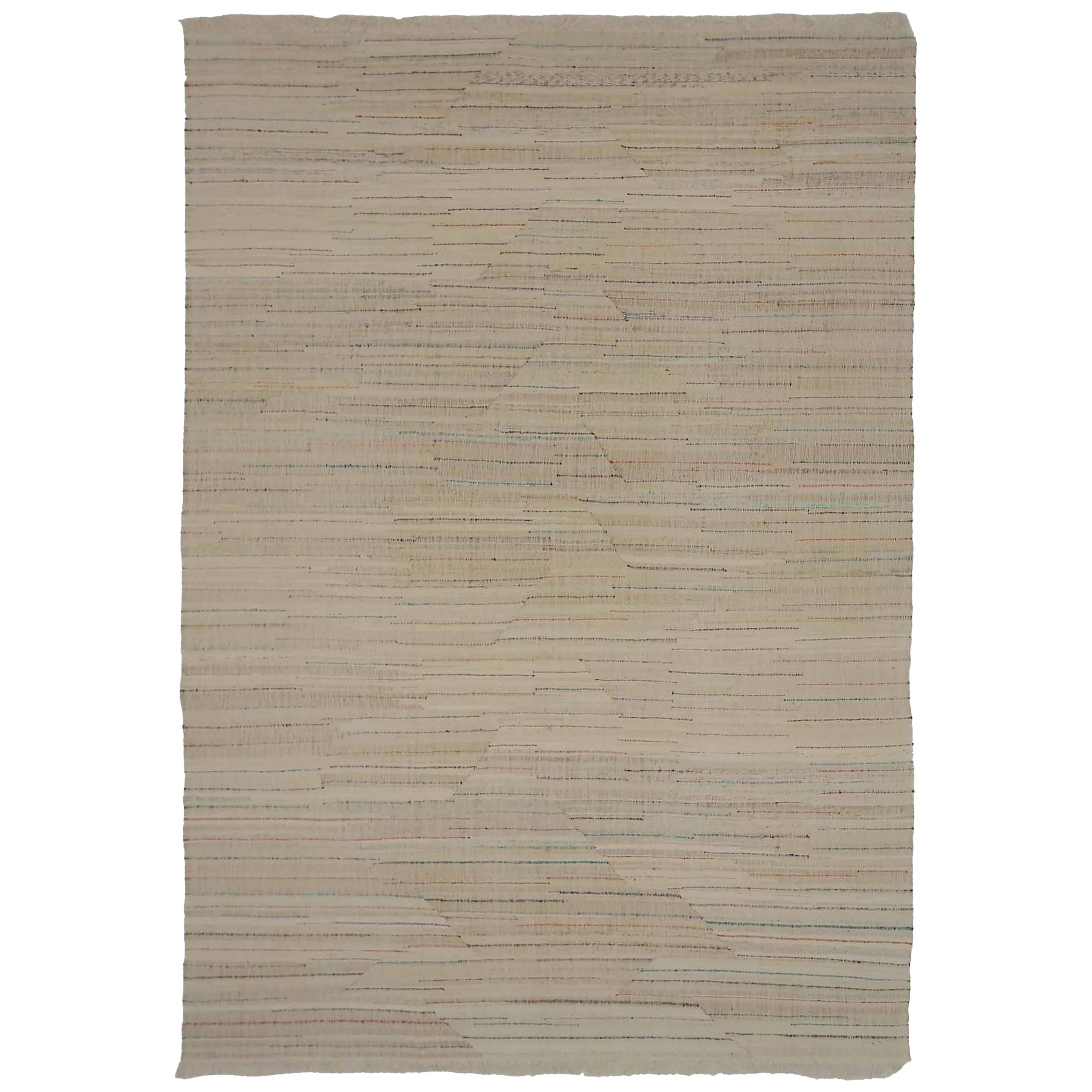 Tapis Kilim d'Afghanistan vers 1990 - Design en laine ivoire - 90017