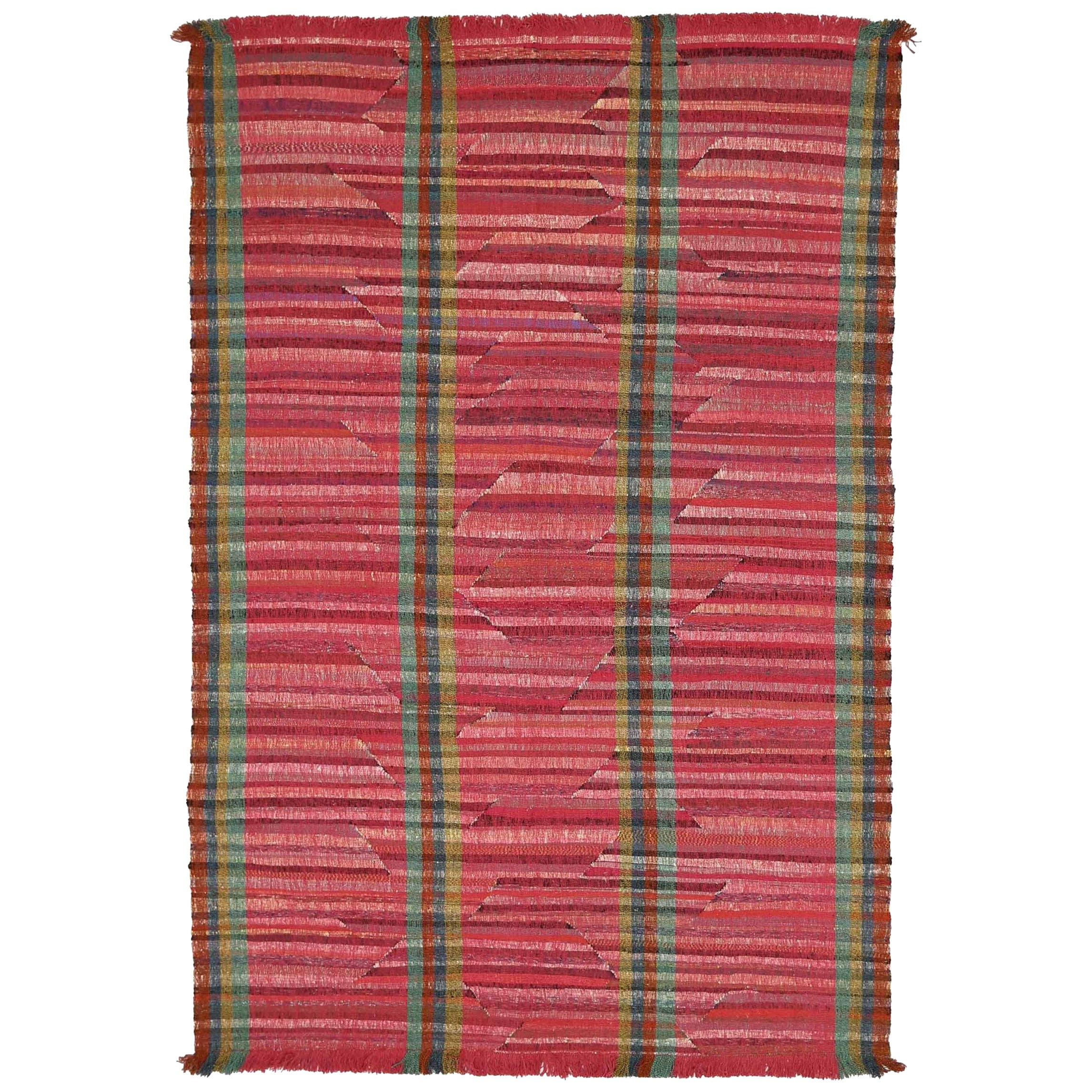 Tapis Kilim d'Afghanistan datant d'environ 1990, motif en laine bleu vert rouge - 90018