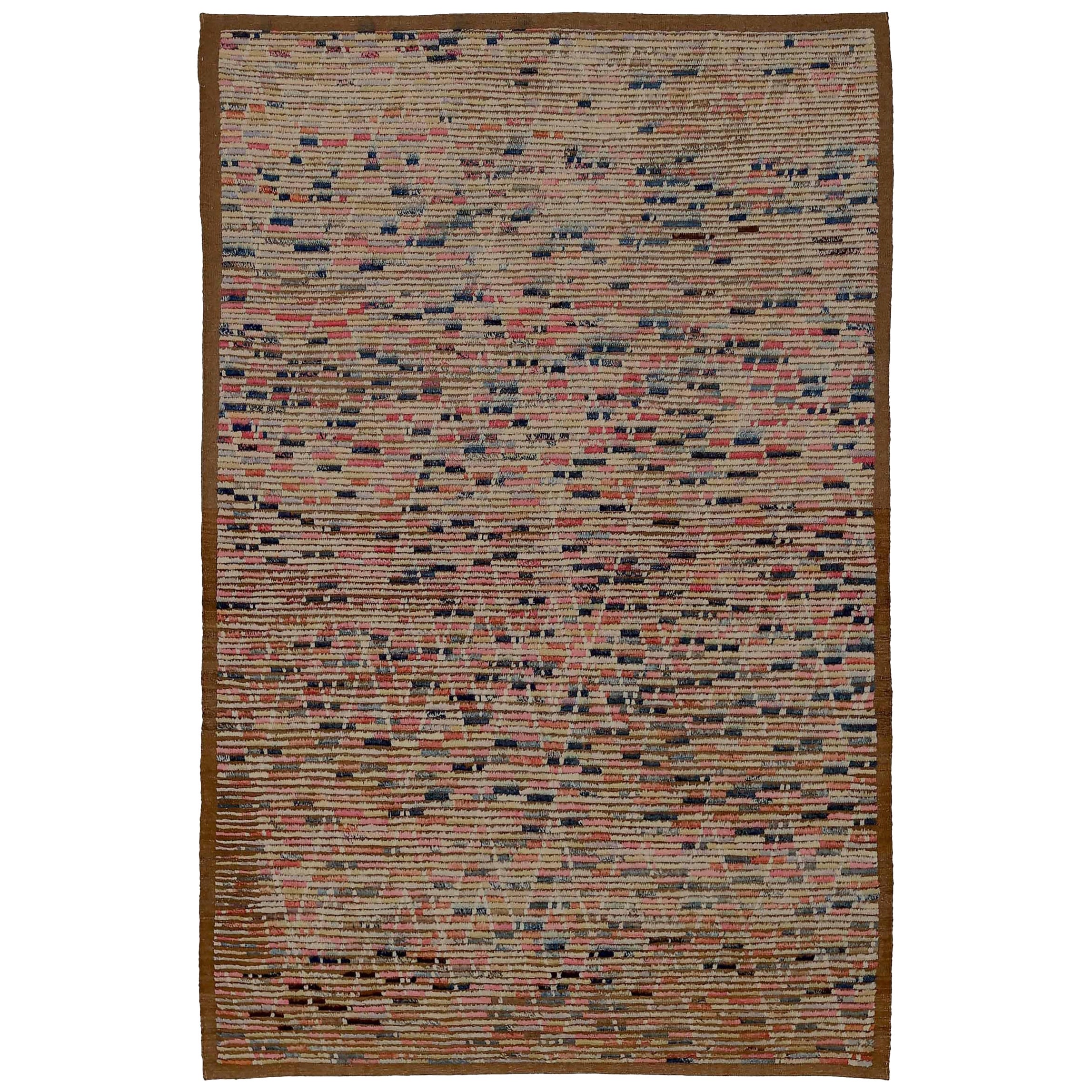 Afghanistan Moroccan Area Rugs Circa 1990 - Wool Brown Ivory Pink Design - 90395