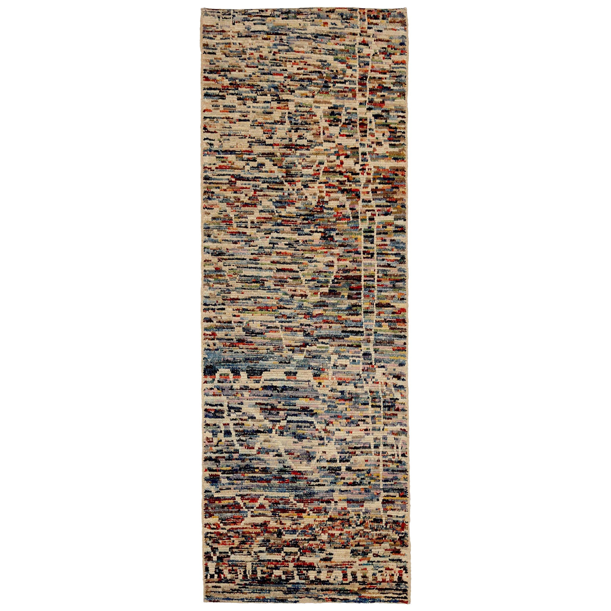 Afghanistan Moroccan Area Rugs Circa 1990 - Wool Blue Ivory Red Design - 90411 For Sale