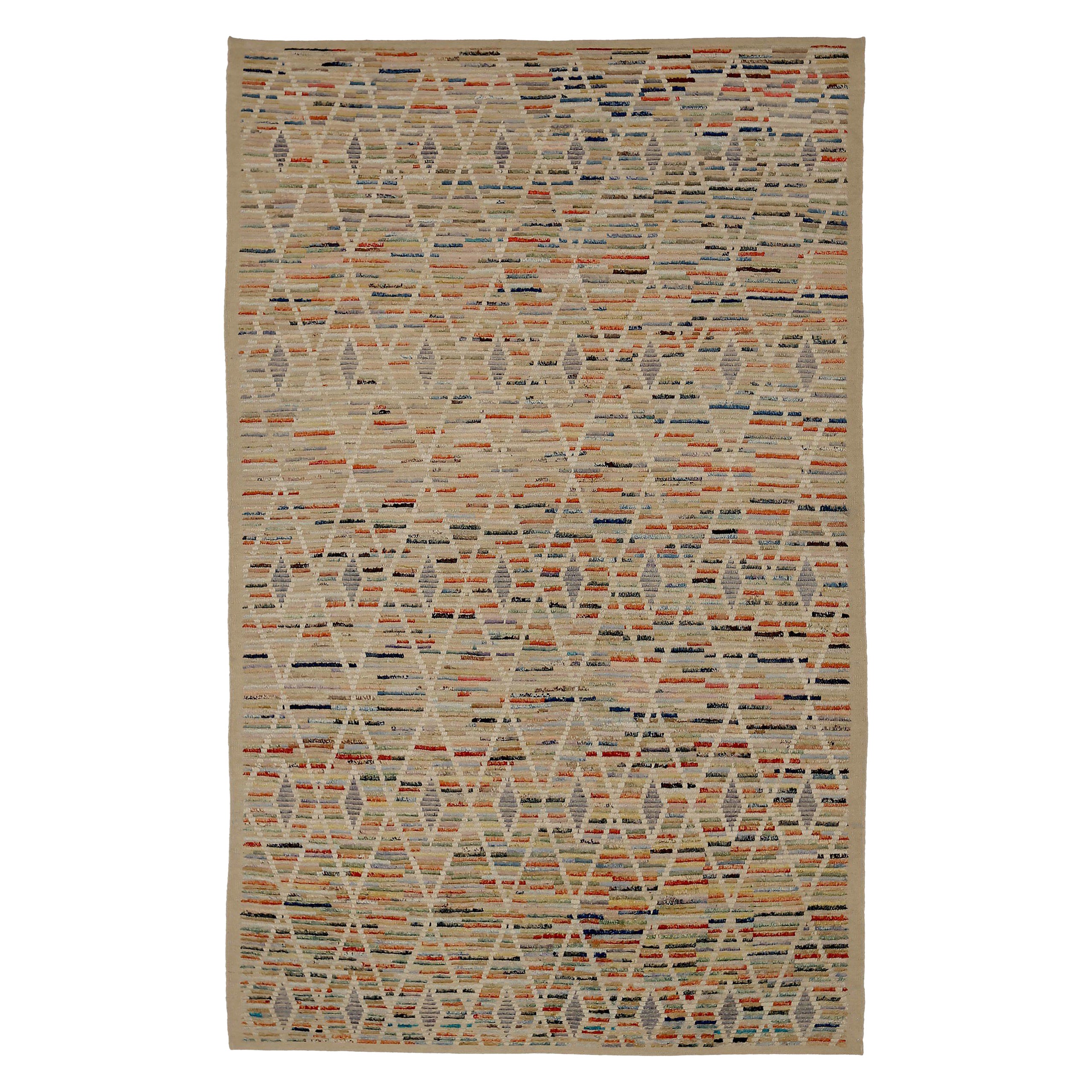 Afghanistan Moroccan Area Rugs Circa 1990 - Wool Blue Ivory Red Design - 90397