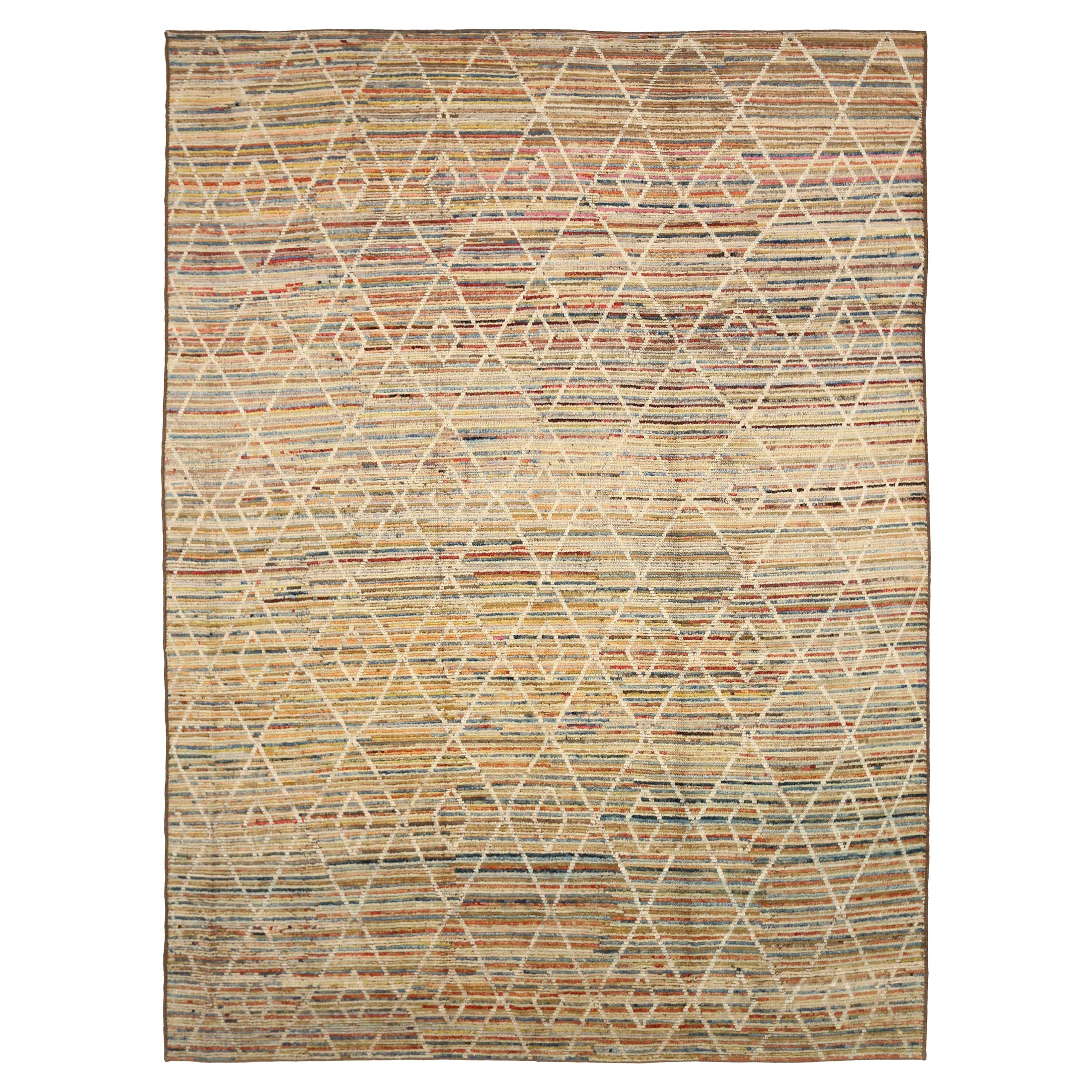 Afghanistan Moroccan Area Rugs Circa 1990 - Wool Ivory Pink Yellow - 90418 For Sale