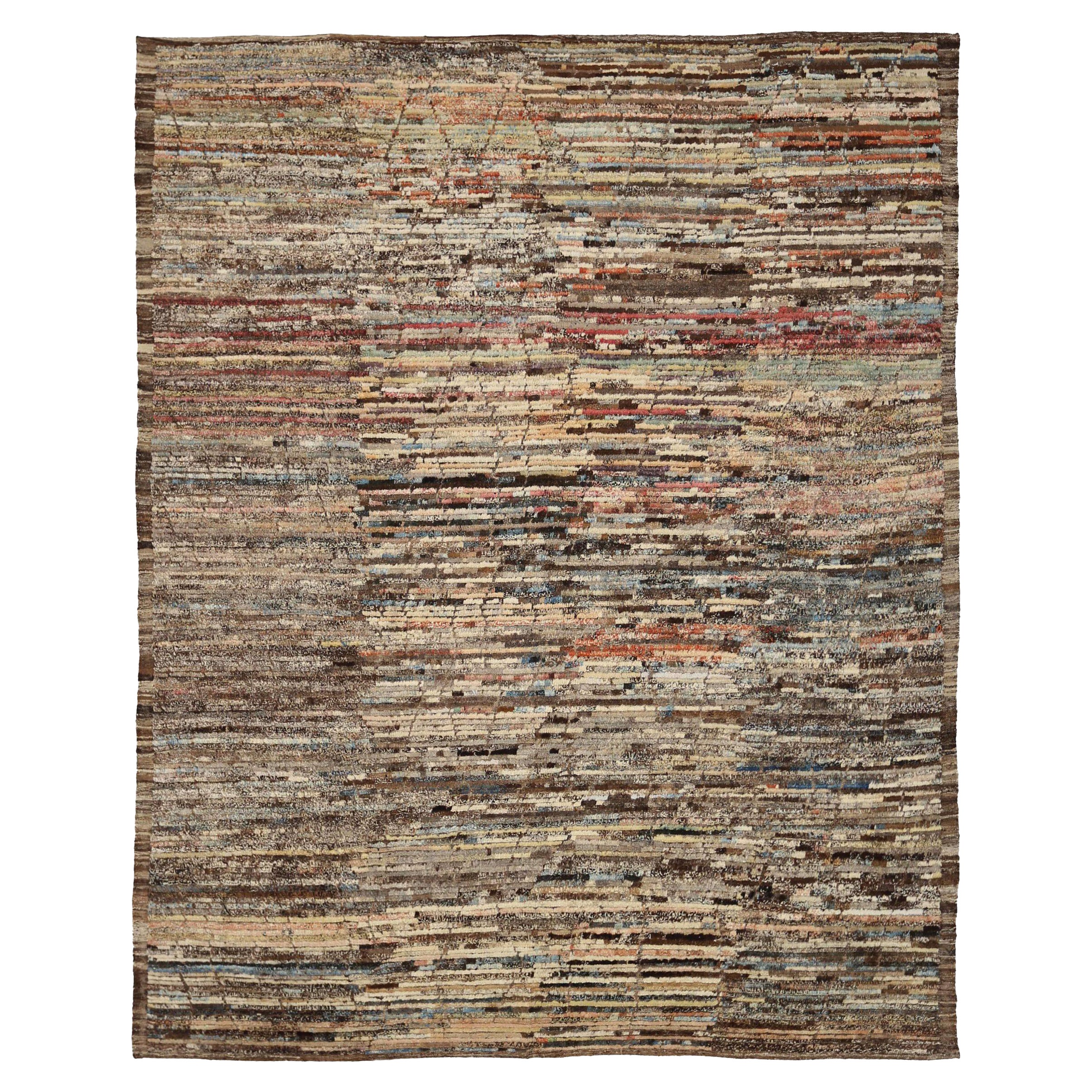 Afghanistan Moroccan Area Rugs Circa 1990 - Wool Brown Ivory Pink Design - 90422