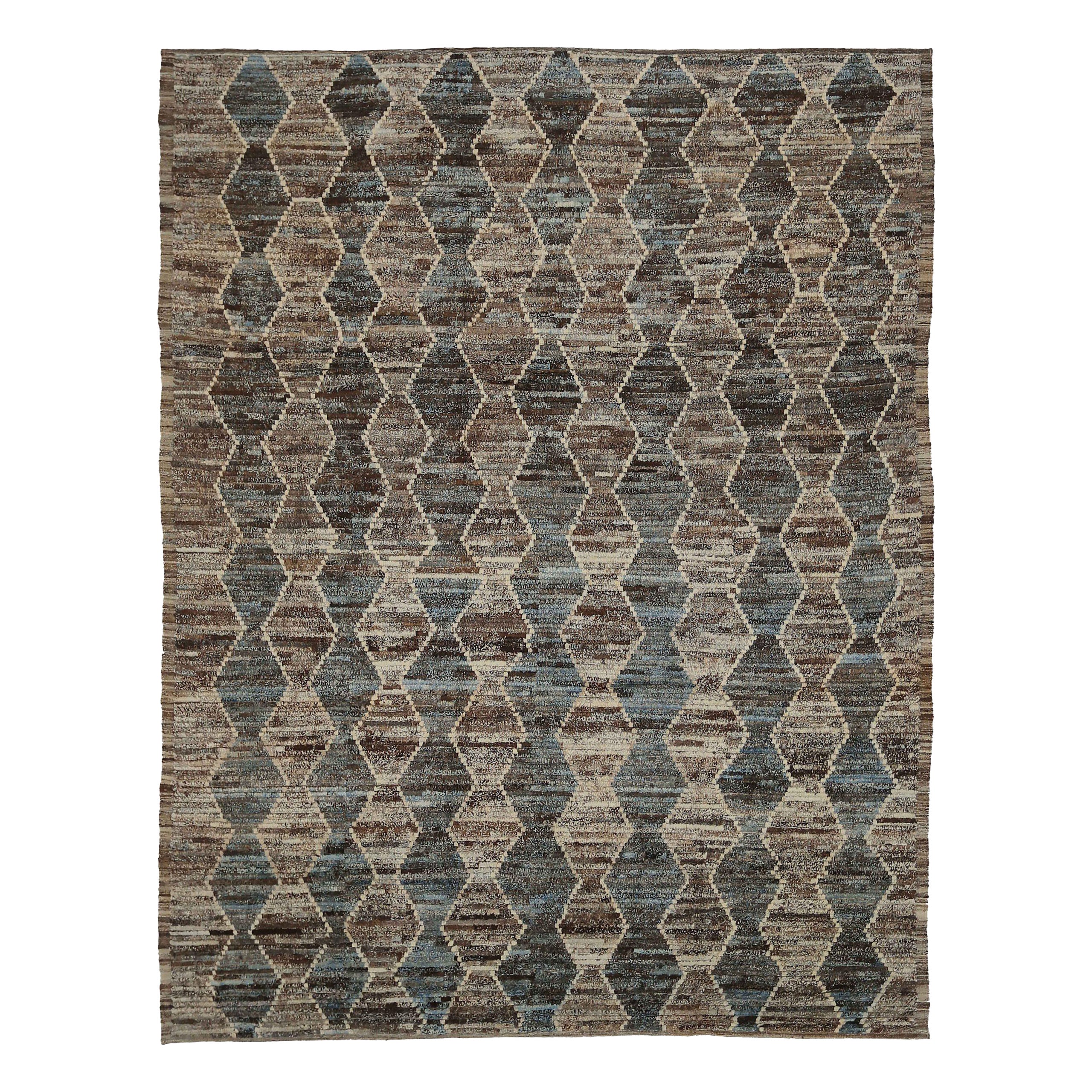Afghanistan Moroccan Area Rugs Circa 1990 - Wool Brown Gray Ivory Design - 90437
