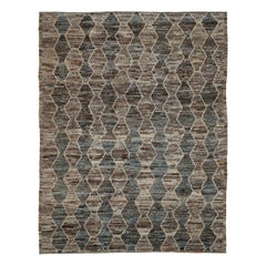 Afghanistan Moroccan Area Rugs Circa 1990 - Wool Brown Gray Ivory Design - 90437