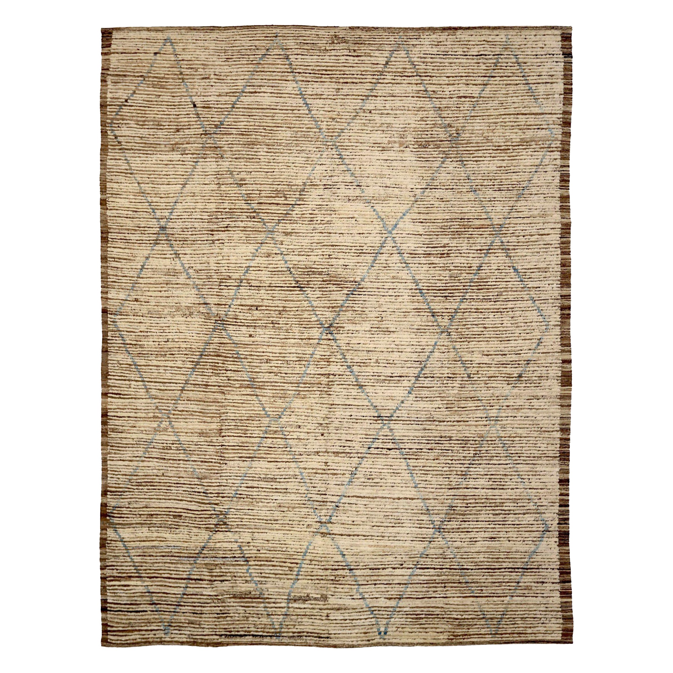 Afghanistan Moroccan Area Rugs Circa 1990 - Wool Blue Ivory Design - 90423