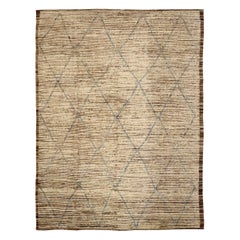 Afghanistan Moroccan Area Rugs Circa 1990 - Wool Blue Ivory Design - 90423