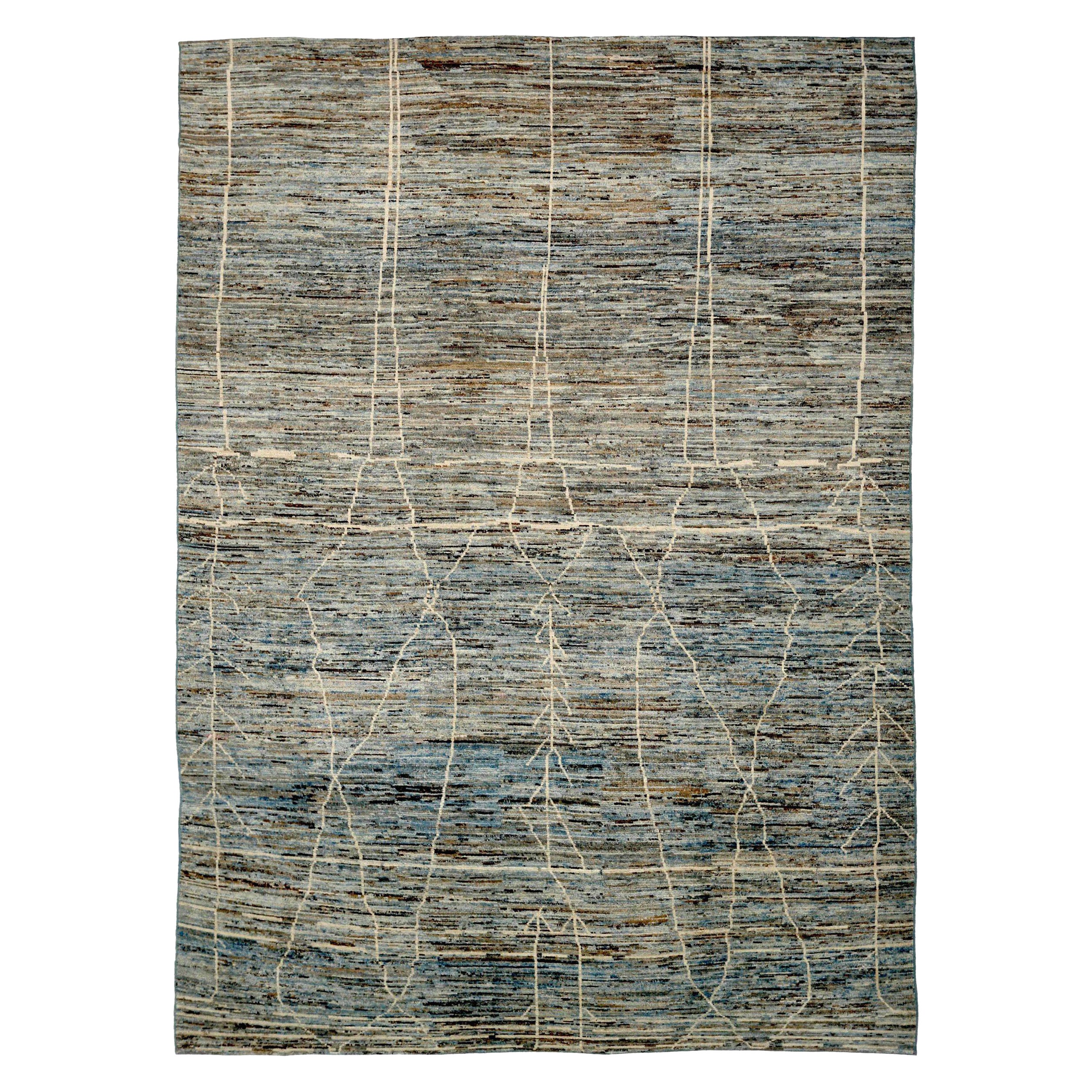Afghanistan Moroccan Area Rugs Circa 1990 - Wool Blue Brown Ivory Design - 90441
