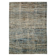 Afghanistan Moroccan Area Rugs Circa 1990 - Wool Blue Brown Ivory Design - 90441