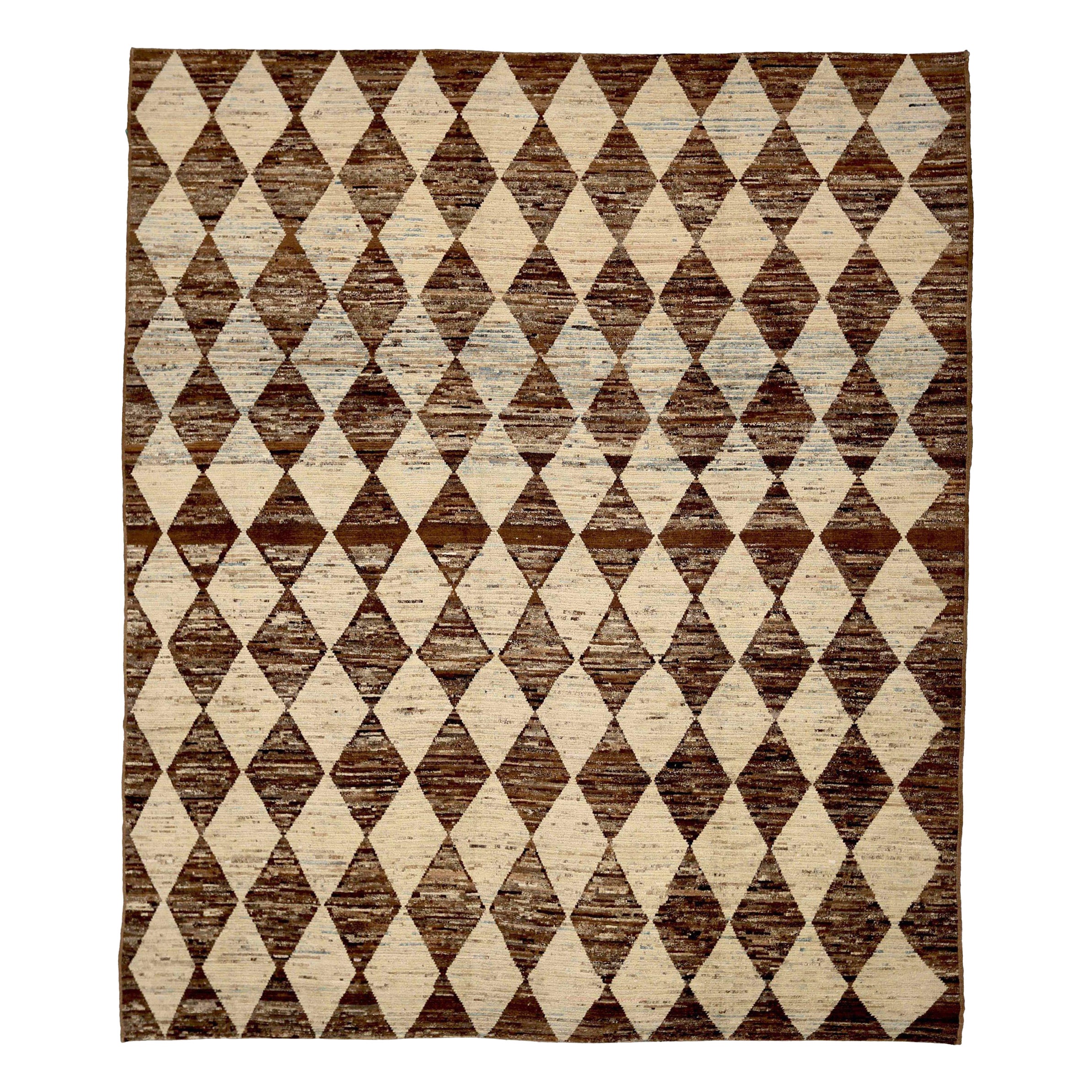 Afghanistan Tapis de zone marocain Circa 1990 - Laine Brown Ivory Design - 90444